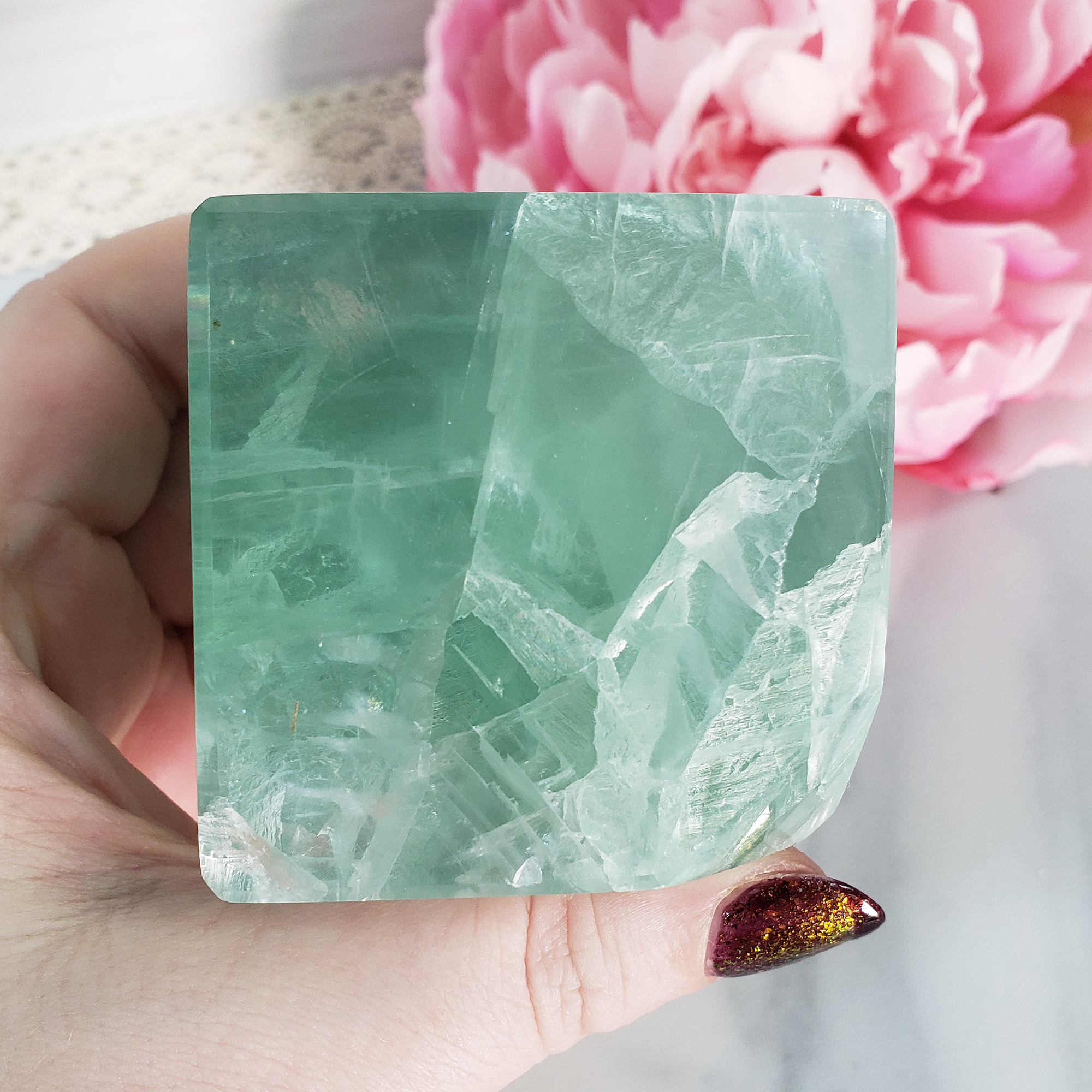 Unique Green Fluorite Crystal Cube Natural Gemstone - Aqua - 2