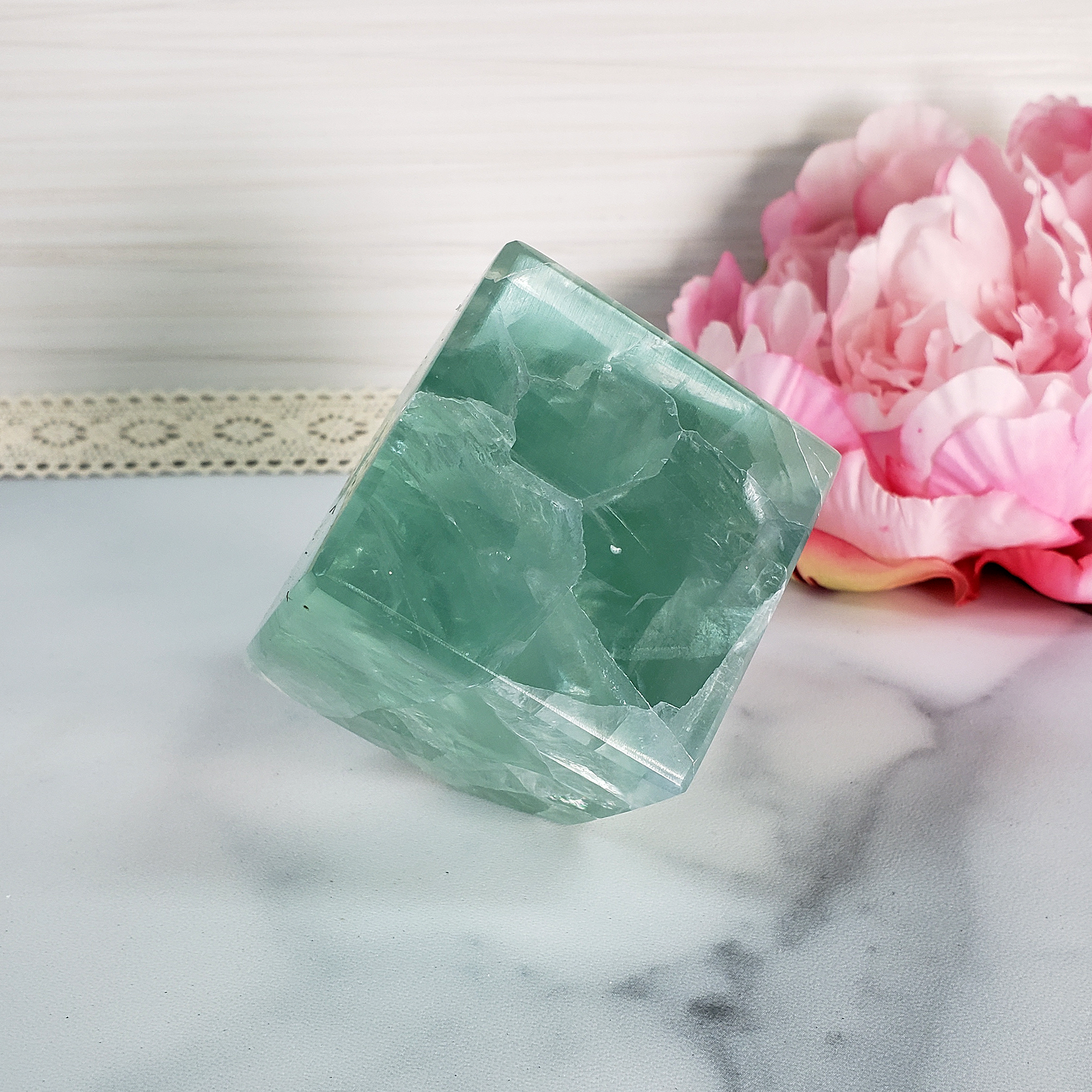 Unique Green Fluorite Crystal Cube Natural Gemstone - Aqua - 4