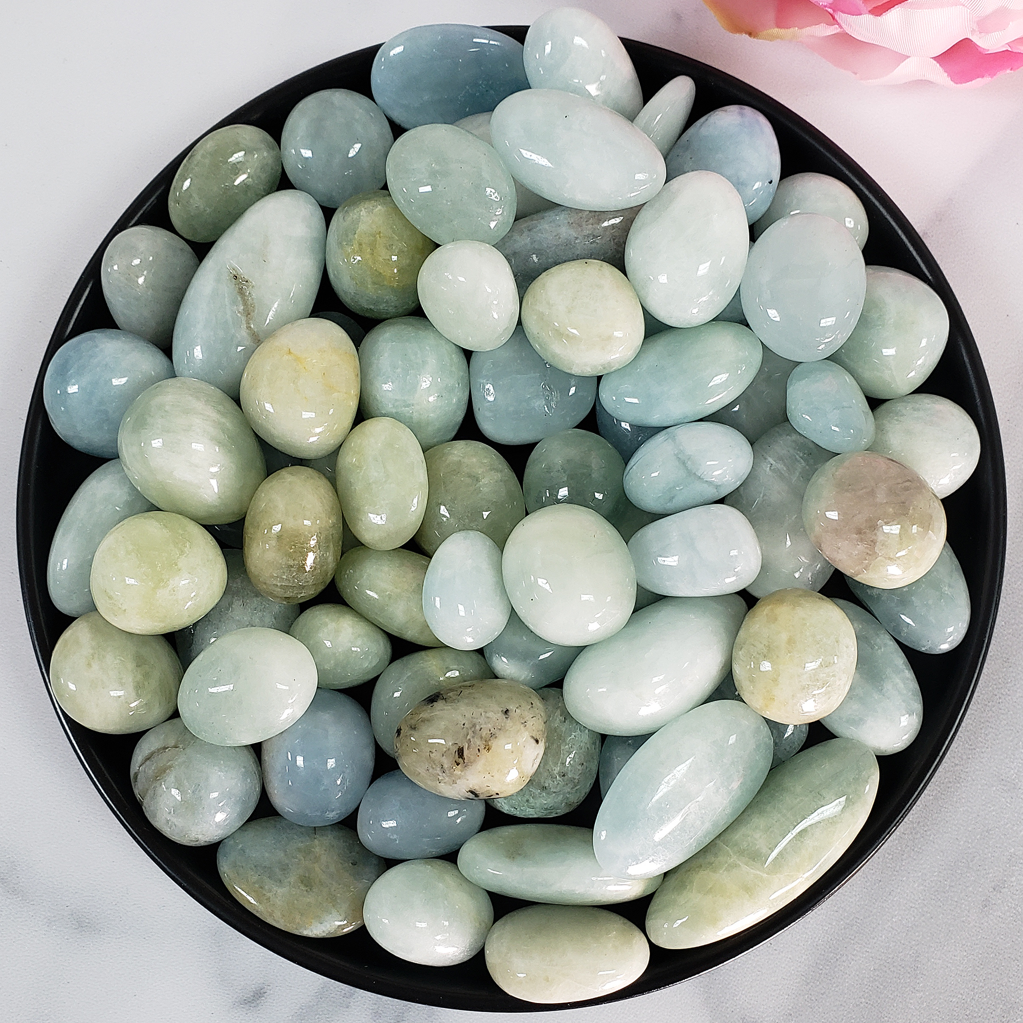 Aquamarine Blue & Green Beryl Natural Crystal Tumbled Stone | Multiple Sizes