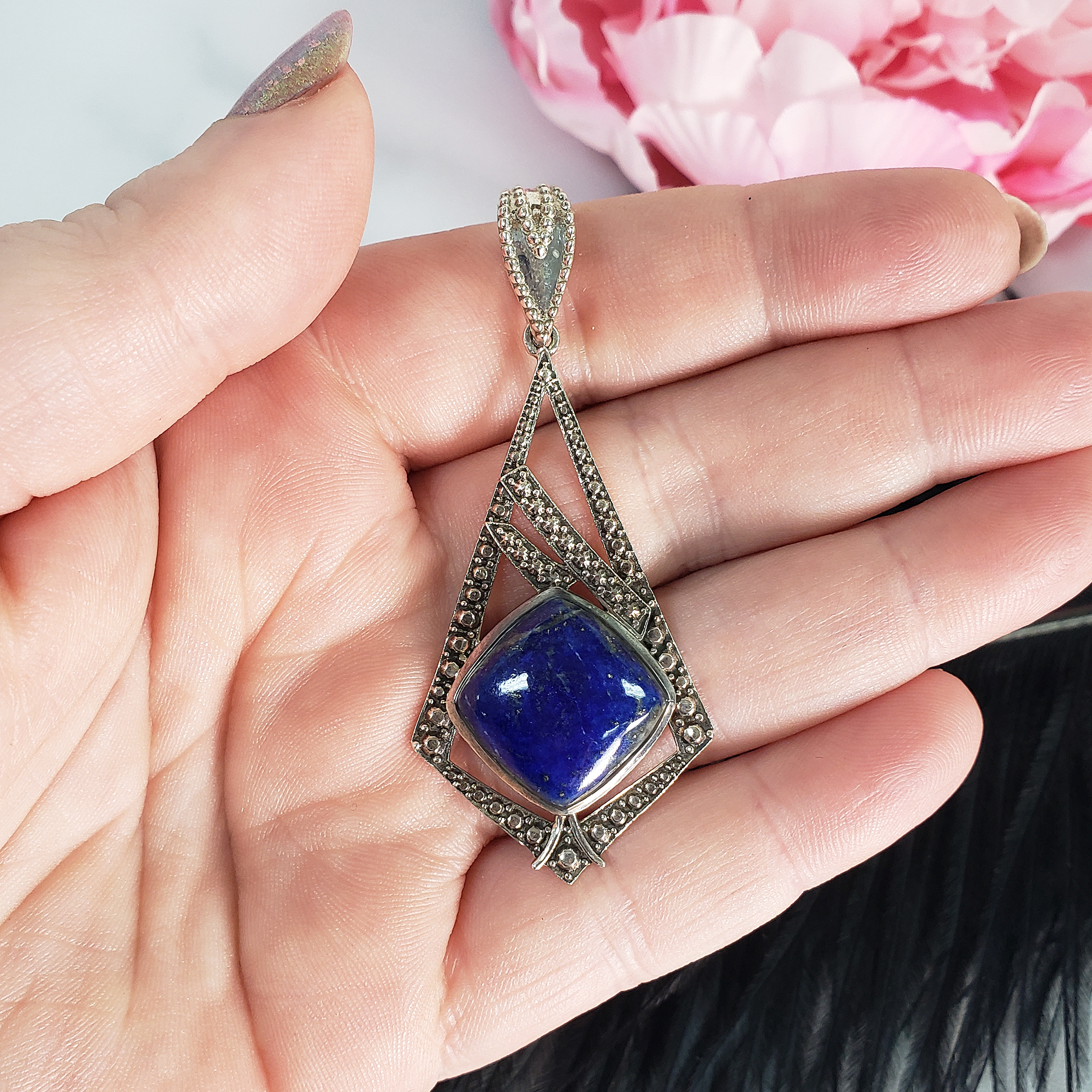 Unique Lapis Lazuli Crystal Natural Gemstone 925 Sterling Silver Pendant | Architect - 1