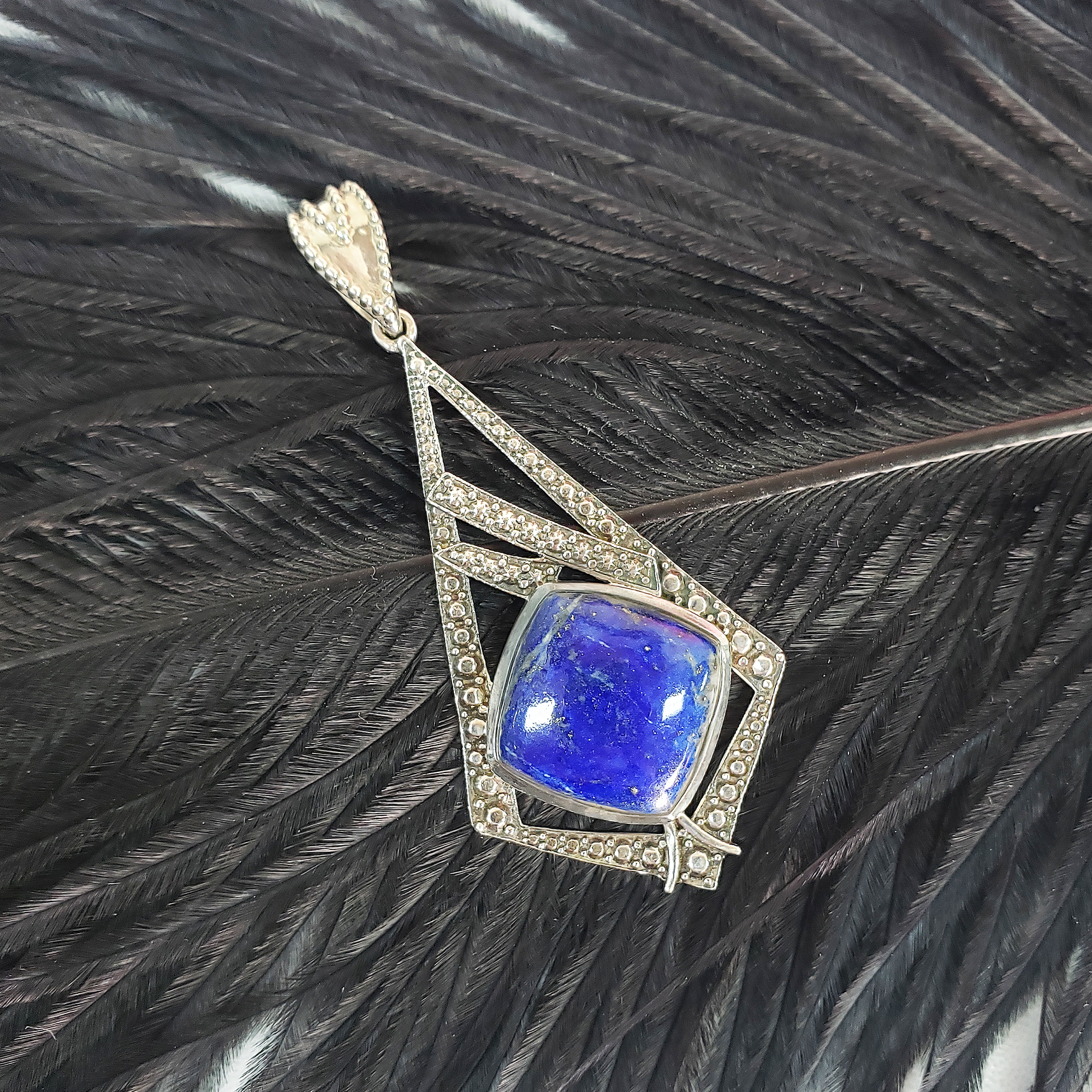 Unique Lapis Lazuli Crystal Natural Gemstone 925 Sterling Silver Pendant | Architect - 2