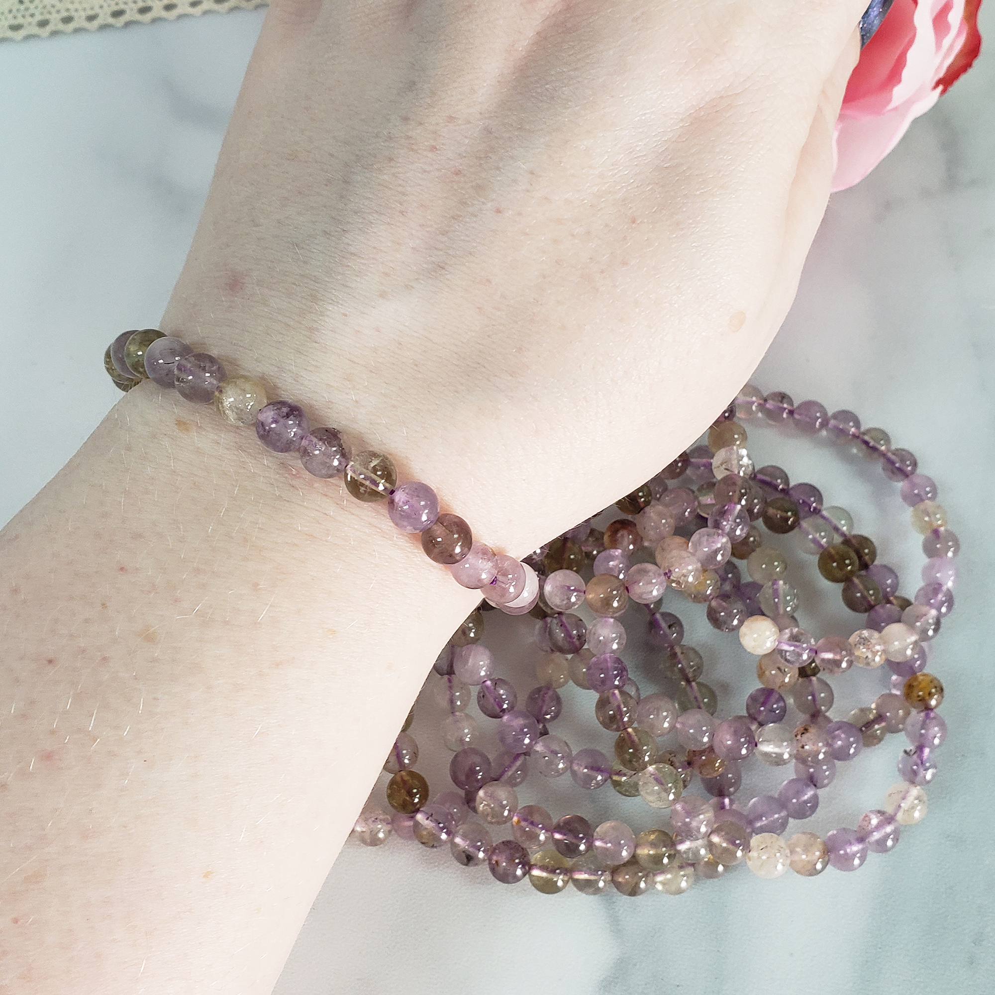 Auralite 23 Crystal Natural Gemstone 5-6mm Beaded Bracelet - 8