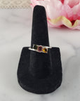 Green Tourmaline, Pink Tourmaline, & Yellow Tourmaline Crystal Natural Gemstone 925 Sterling Silver Ring | Size 6