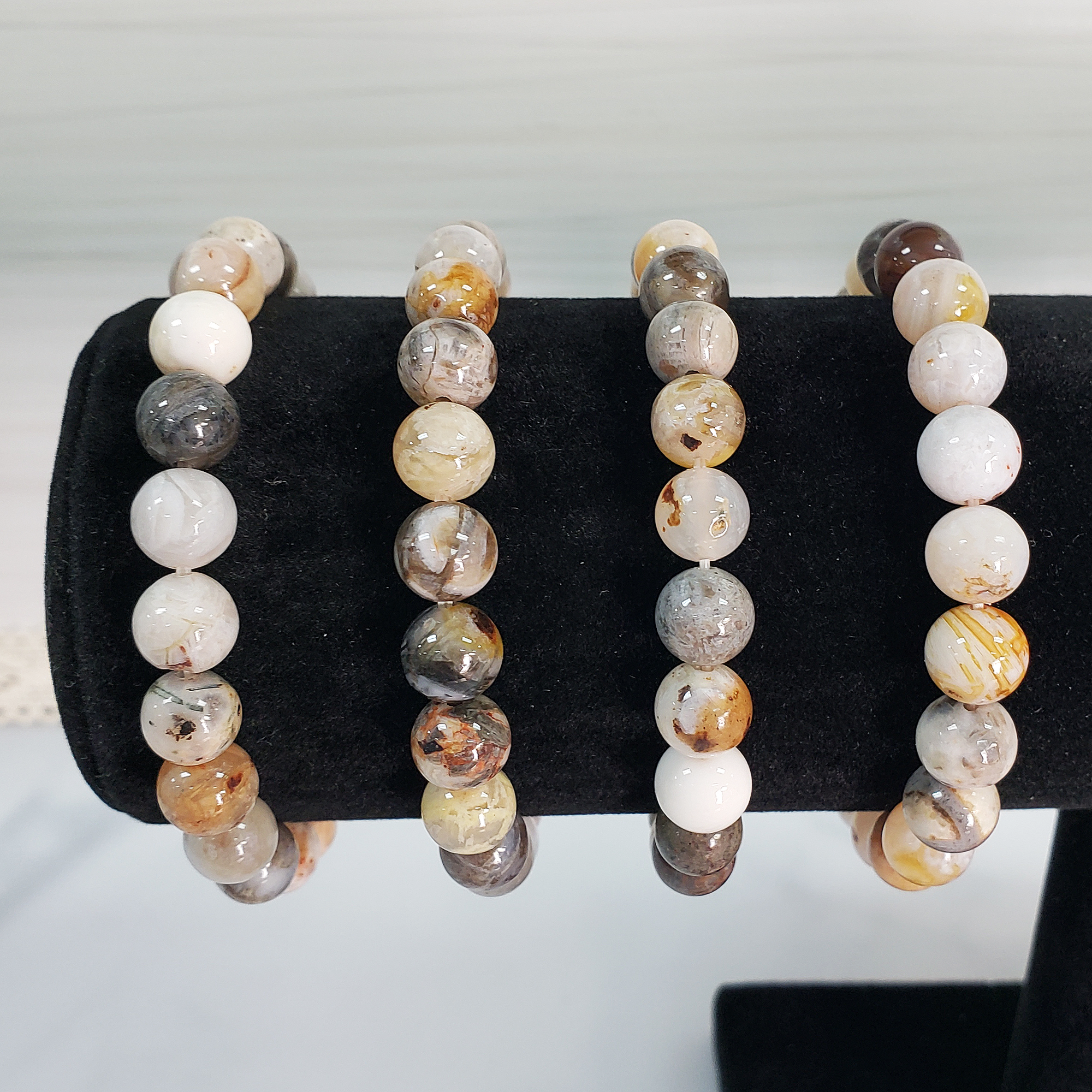 Bamboo Leaf Agate Stone Natural Crystal 7-8mm Beaded Bracelet - 2