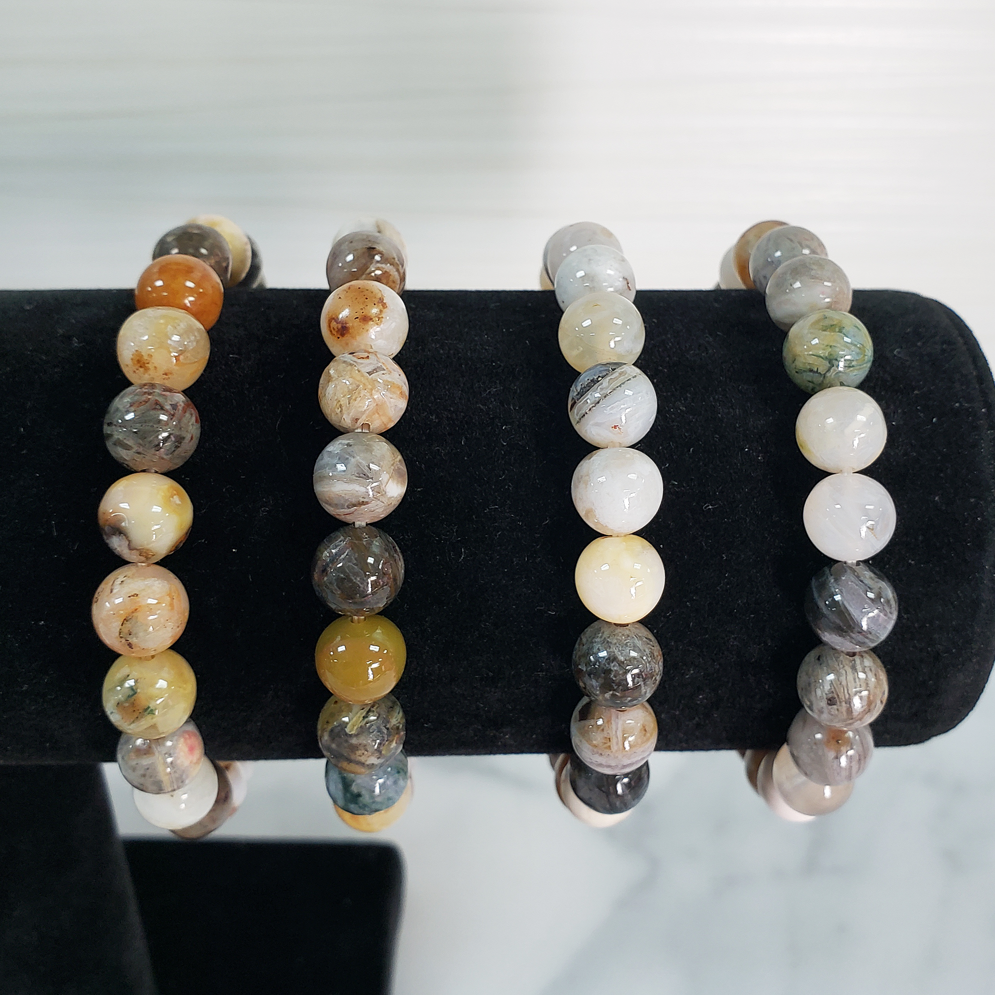 Bamboo Leaf Agate Stone Natural Crystal 7-8mm Beaded Bracelet - 6