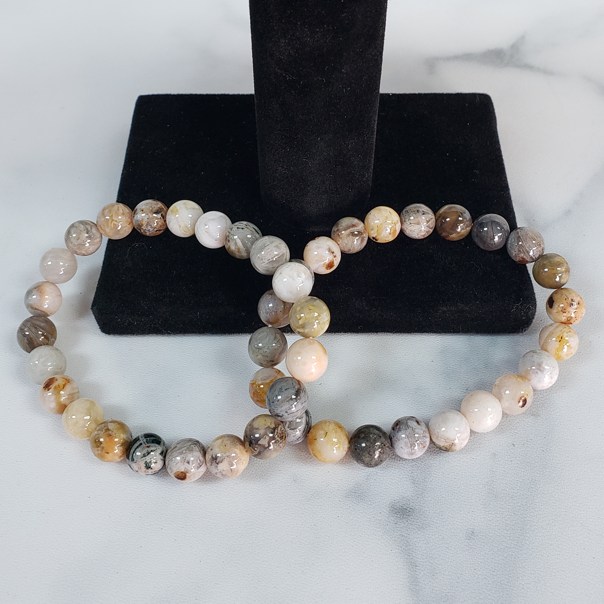 Bamboo Leaf Agate Stone Natural Crystal 7-8mm Beaded Bracelet - 3