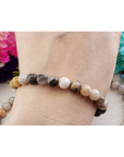 Bamboo Leaf Agate Stone Natural Crystal 7-8mm Beaded Bracelet - 7
