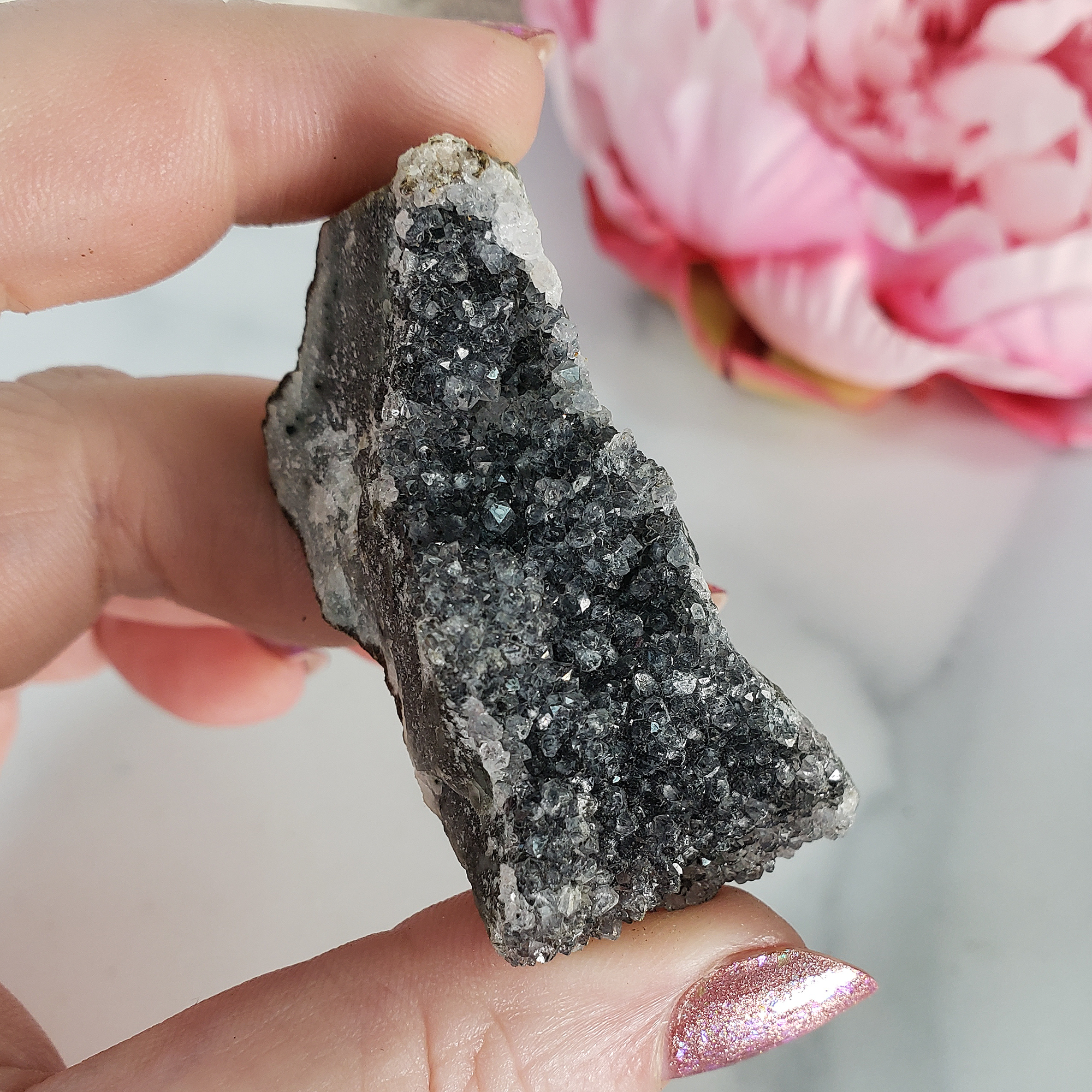 Unique Druzy Black Amethyst Included Quartz Crystal Cluster Natural Gemstone | Beauty