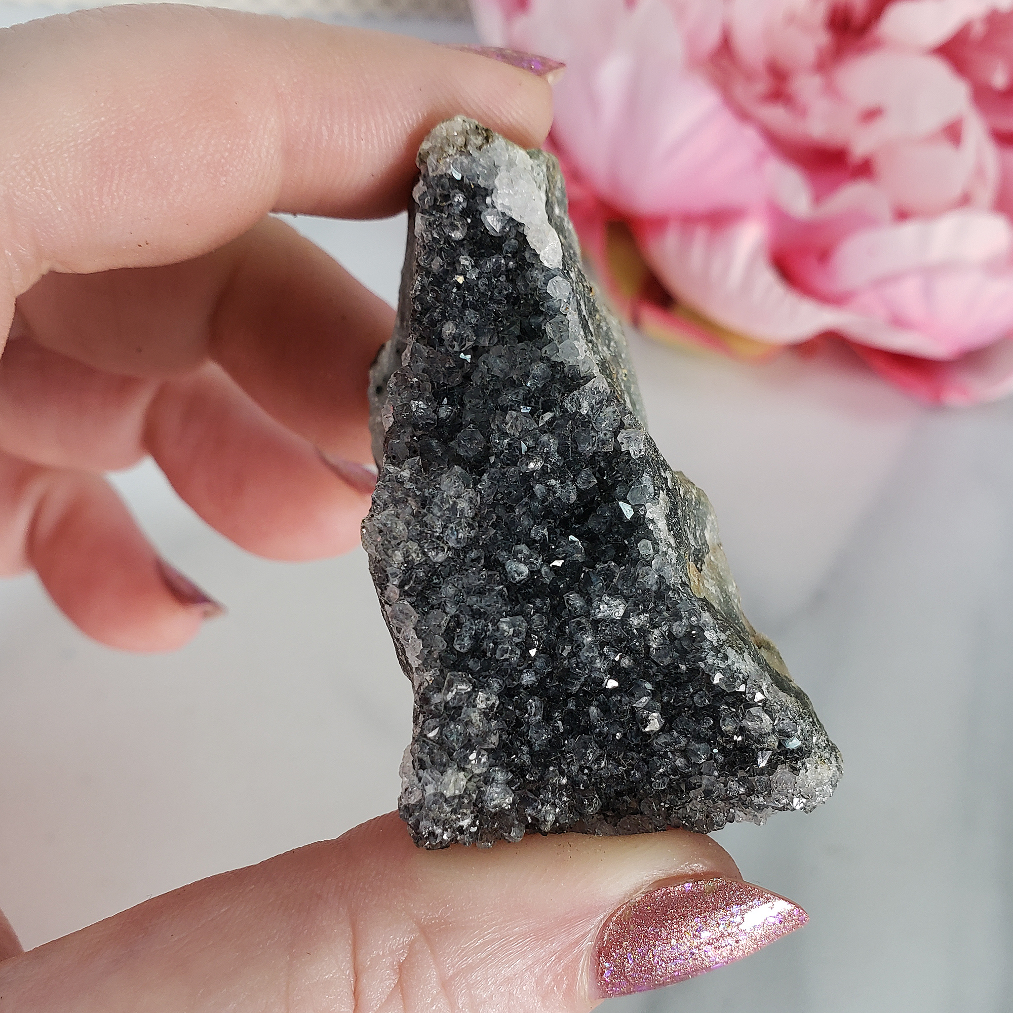 Unique Druzy Black Amethyst Included Quartz Crystal Cluster Natural Gemstone | Beauty - 1