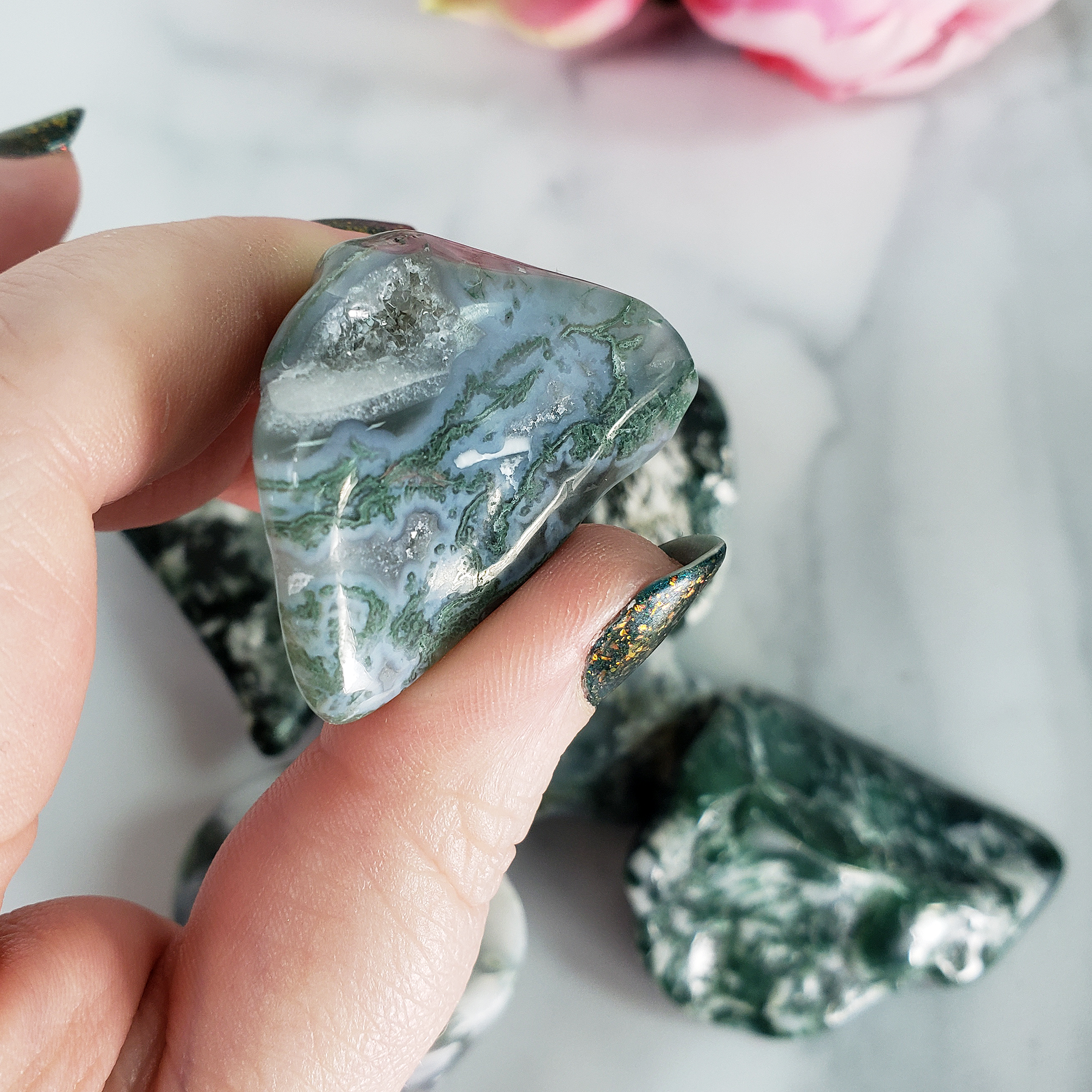 Moss Agate Crystal Natural Gemstone Tumbled Stone | Freeform | Multiple Sizes! - C