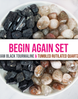 Begin Again Crystal Set for New Beginnings | Raw Black Tourmaline & Tumbled Rutilated Quartz