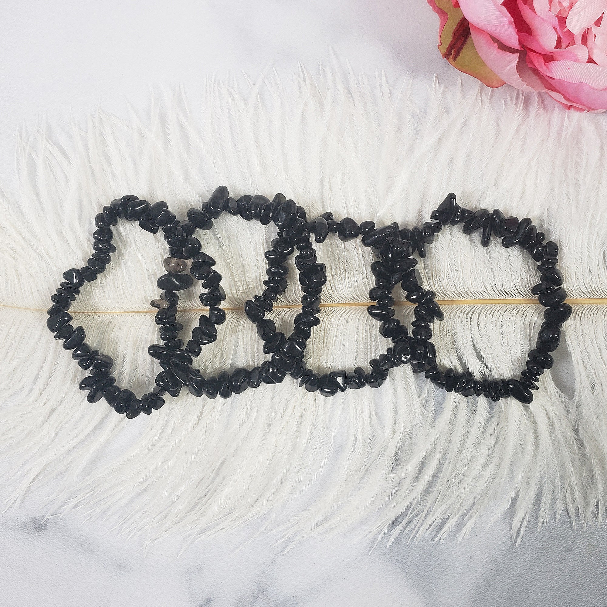 Black Obsidian Crystal Natural Gemstone Chip Bead Bracelet - Crystals for Grounding and Stress Relief