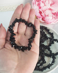 Black Obsidian Crystal Natural Gemstone Chip Bead Bracelet - Root Chakra Bracelet