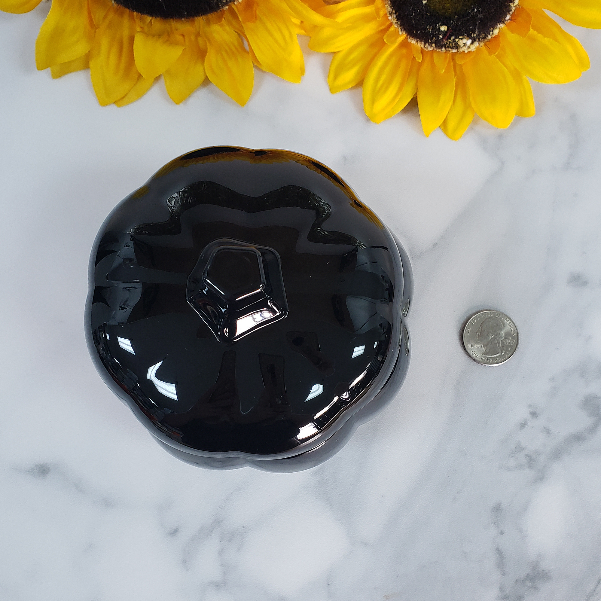 Spooky Black Pumpkin Glass Bowl | Container with Lid | Halloween Home Decor - Size Comparison