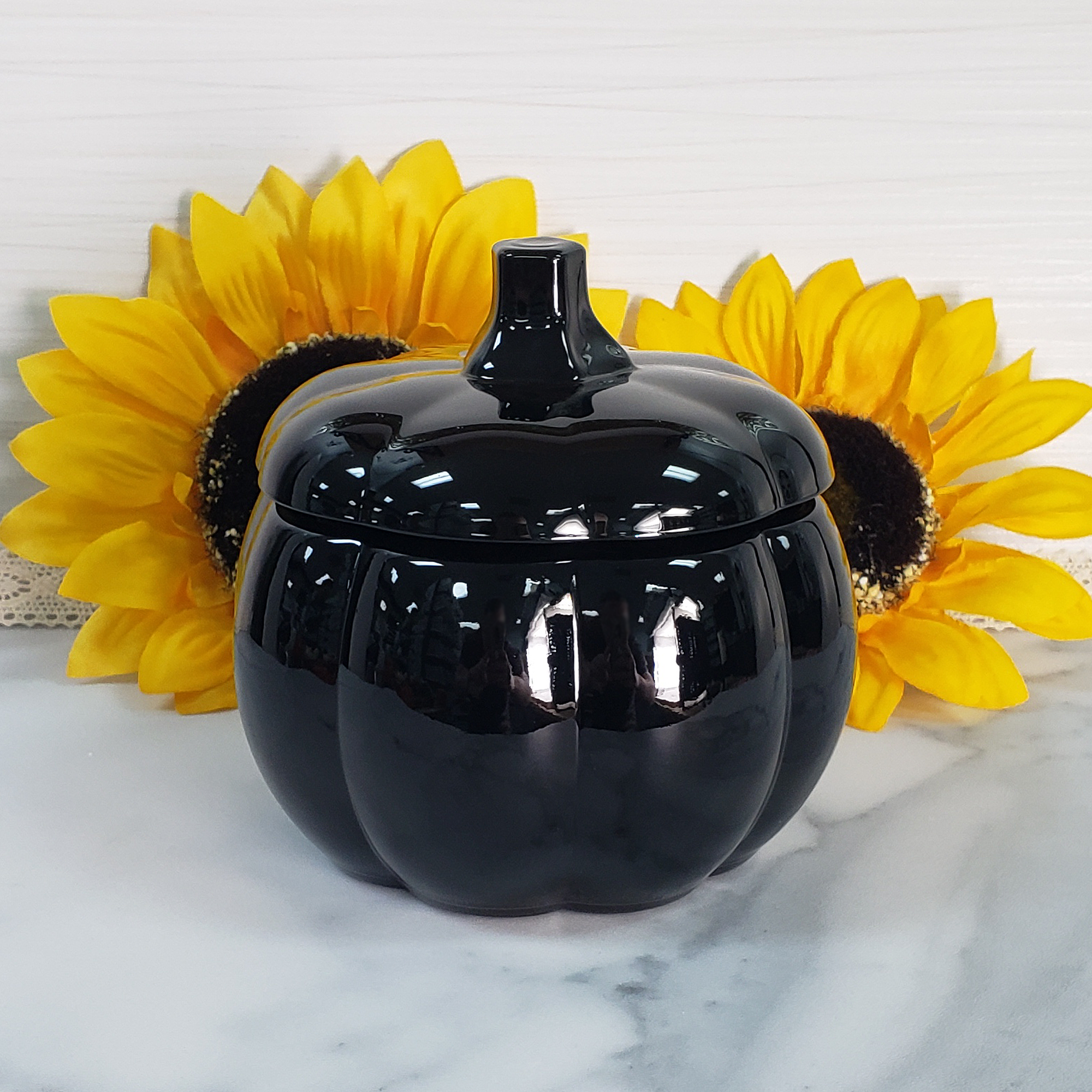 Spooky Black Pumpkin Glass Bowl | Container with Lid | Halloween Home Decor