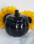 Spooky Black Pumpkin Glass Bowl | Container with Lid | Halloween Home Decor