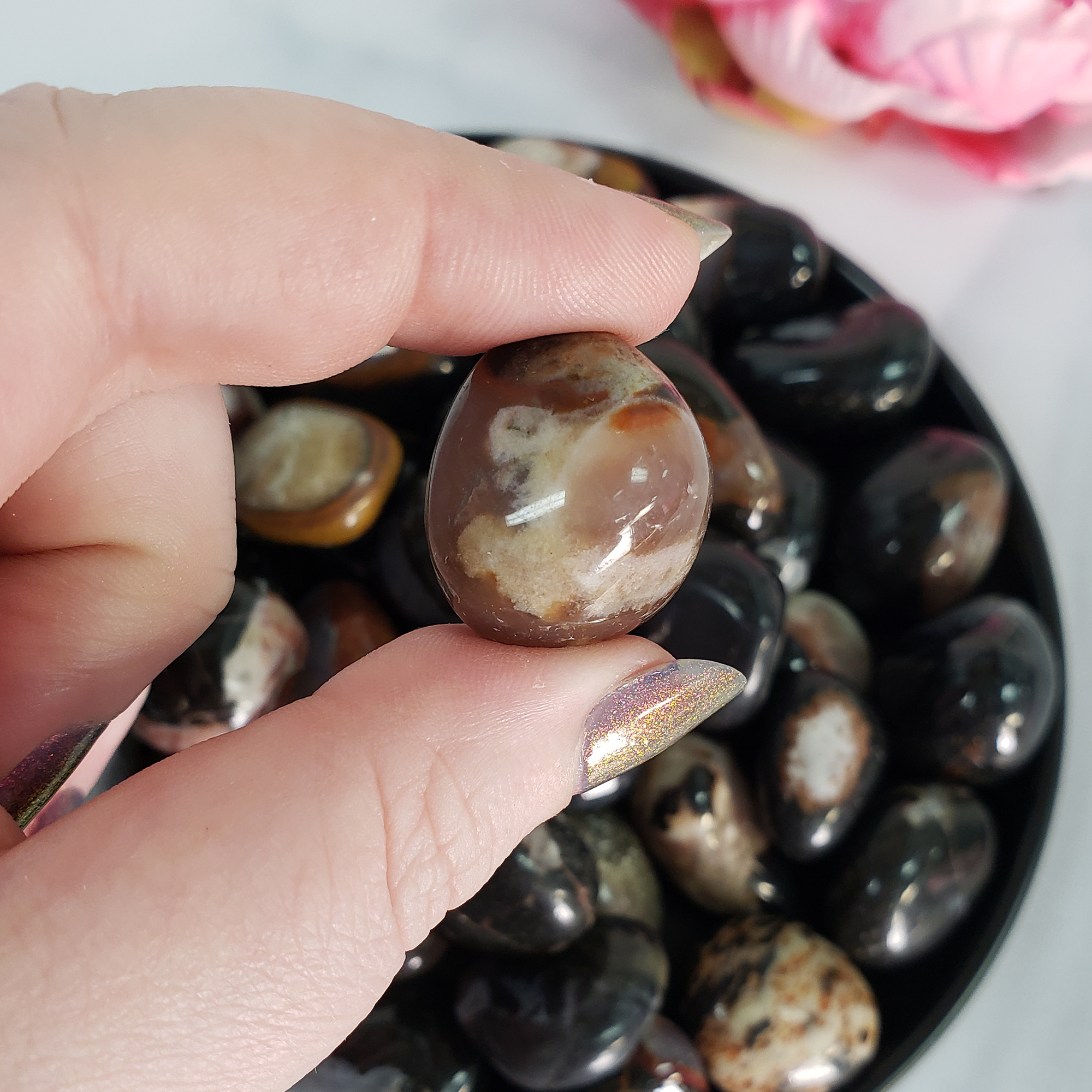 Black Sardonyx Stone Natural Crystal Tumbled Stone -  8