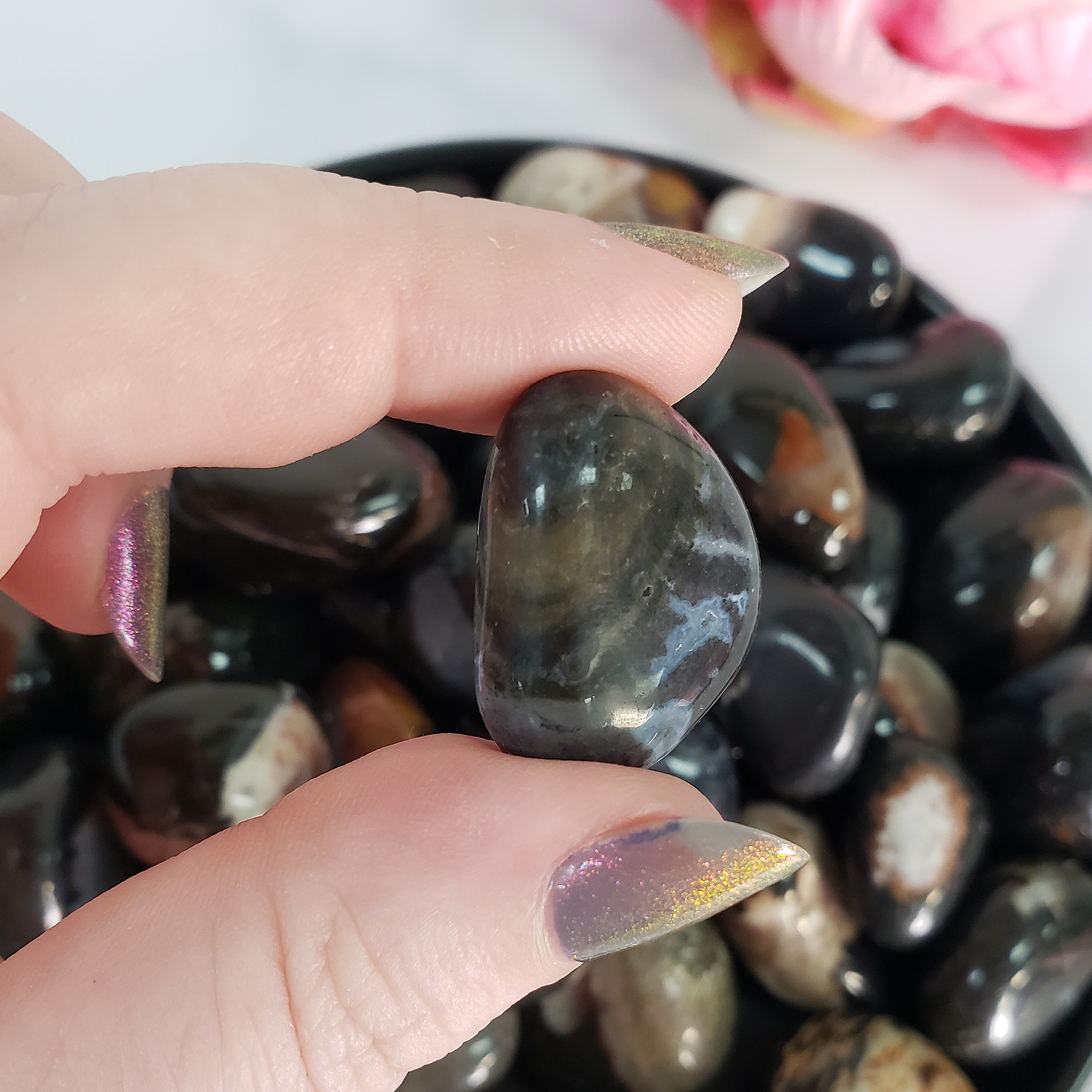 Black Sardonyx Stone Natural Crystal Tumbled Stone - 4