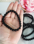Black Tourmaline Crystal Natural Gemstone 7-8mm Beaded Bracelet - 1