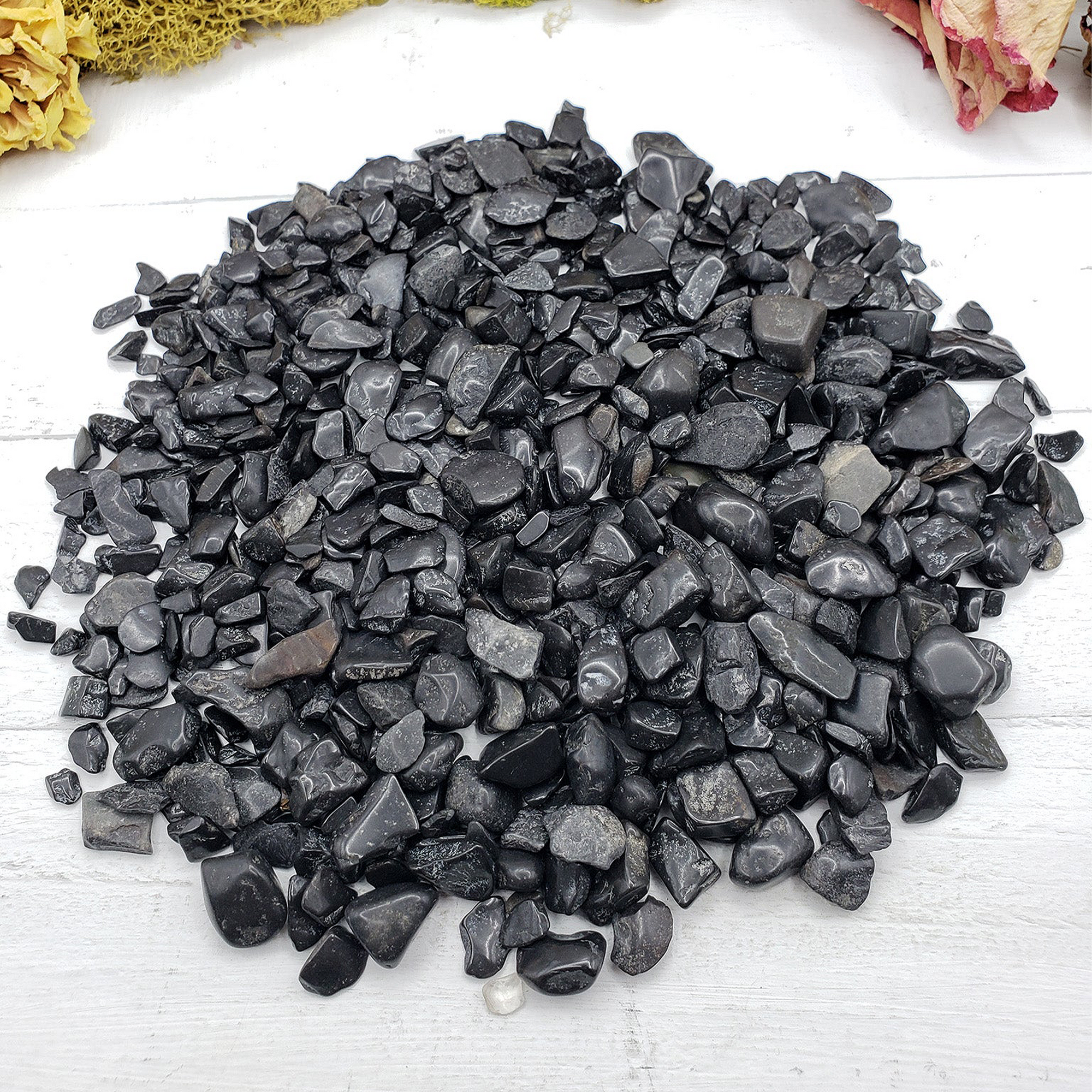 Black Tourmaline Stone Natural Crystal Chips By the Ounce - On Board