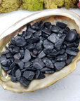 Black Tourmaline Stone Natural Crystal Chips By the Ounce - In Abalone Shell