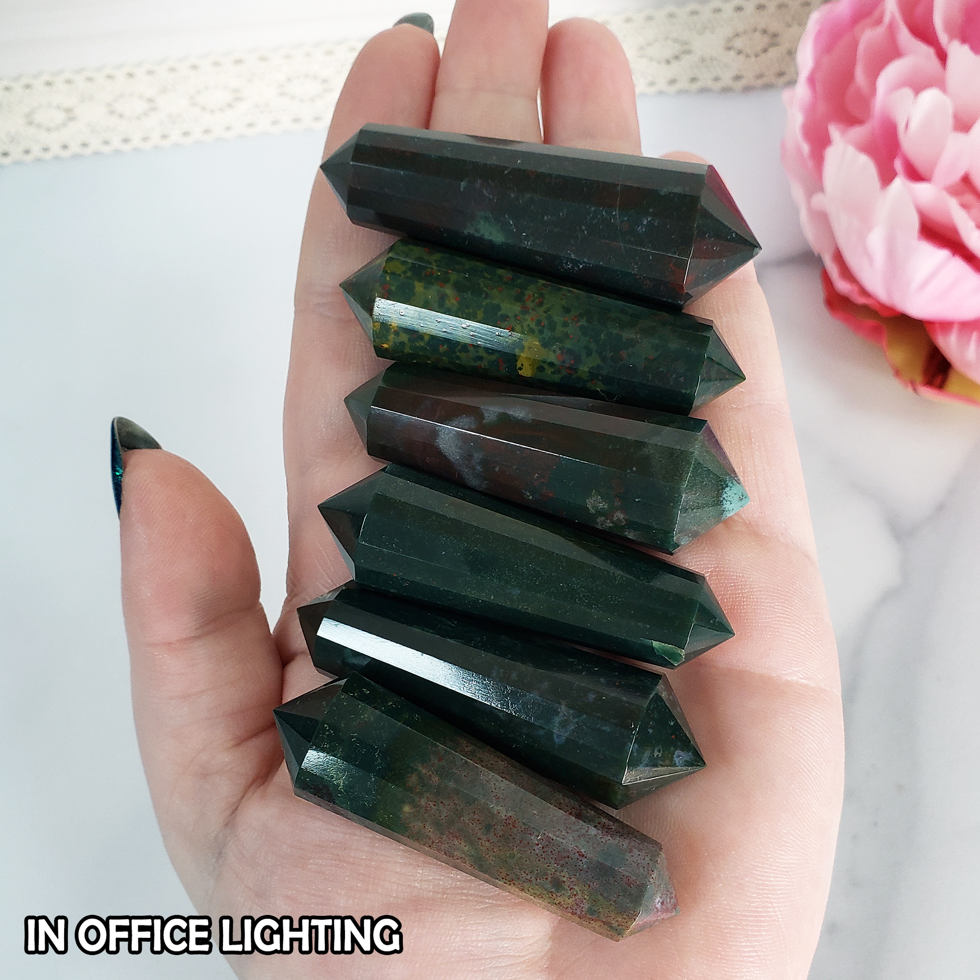 Bloodstone Natural Gemstone Double Terminated Crystal Wand - 3