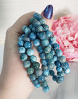 Blue Apatite Crystal Natural Gemstone 7-8mm Bead Bracelet - Crystal Bracelets
