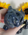 Blue Quartz Crystal Carving Natural Gemstone Jack-O-Lantern | Focused Pumpkin - 1