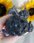 Blue Quartz Crystal Carving Natural Gemstone Jack-O-Lantern | Focused Pumpkin - 2