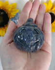 Blue Quartz Crystal Carving Natural Gemstone Jack-O-Lantern | Focused Pumpkin - 4