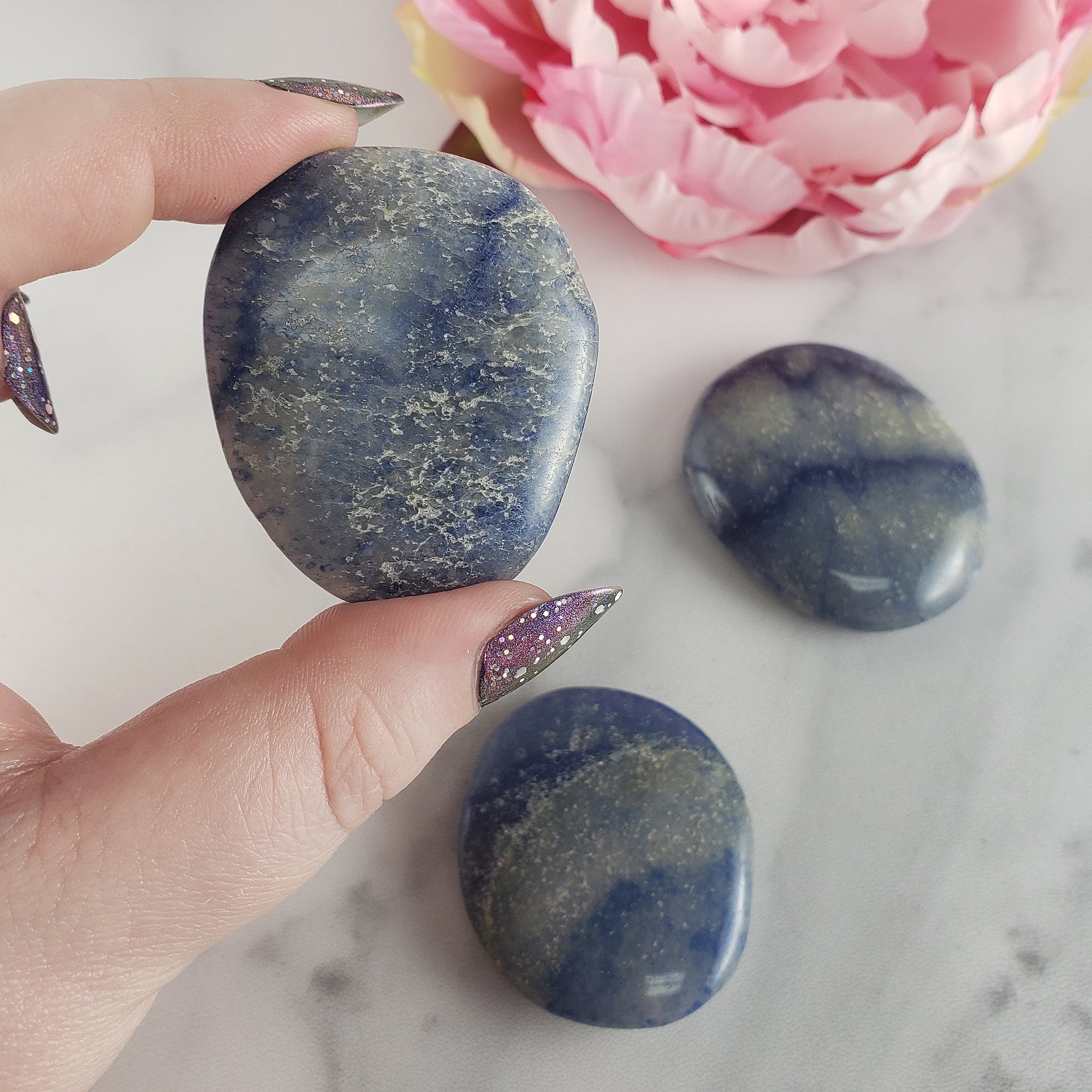 Blue Quartz Blue Aventurine Natural Gemstone Palm Stone Worry Stone Meditation Tool - Throat Chakra - 1