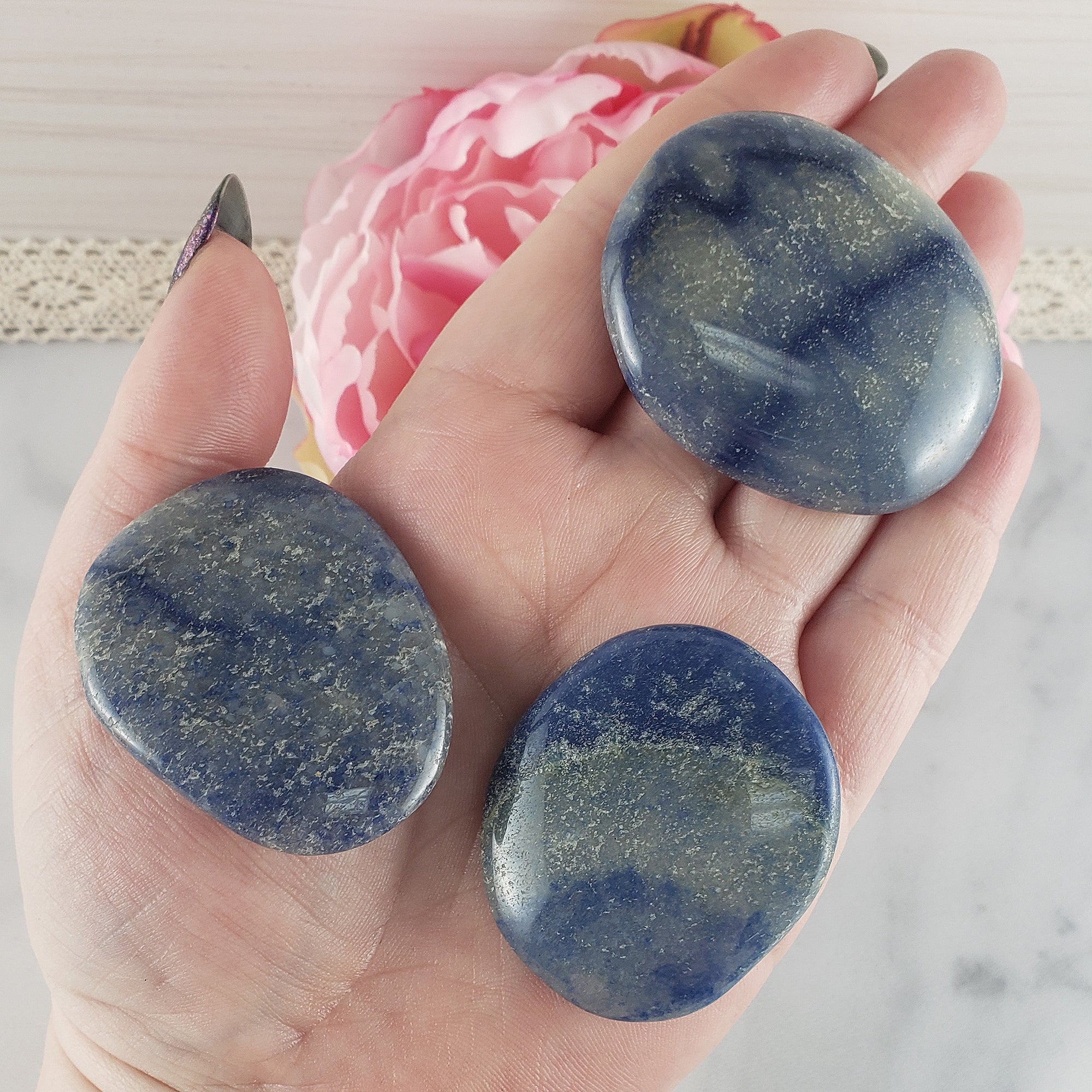 Blue Quartz Blue Aventurine Natural Gemstone Palm Stone Worry Stone Meditation Tool - Throat Chakra
