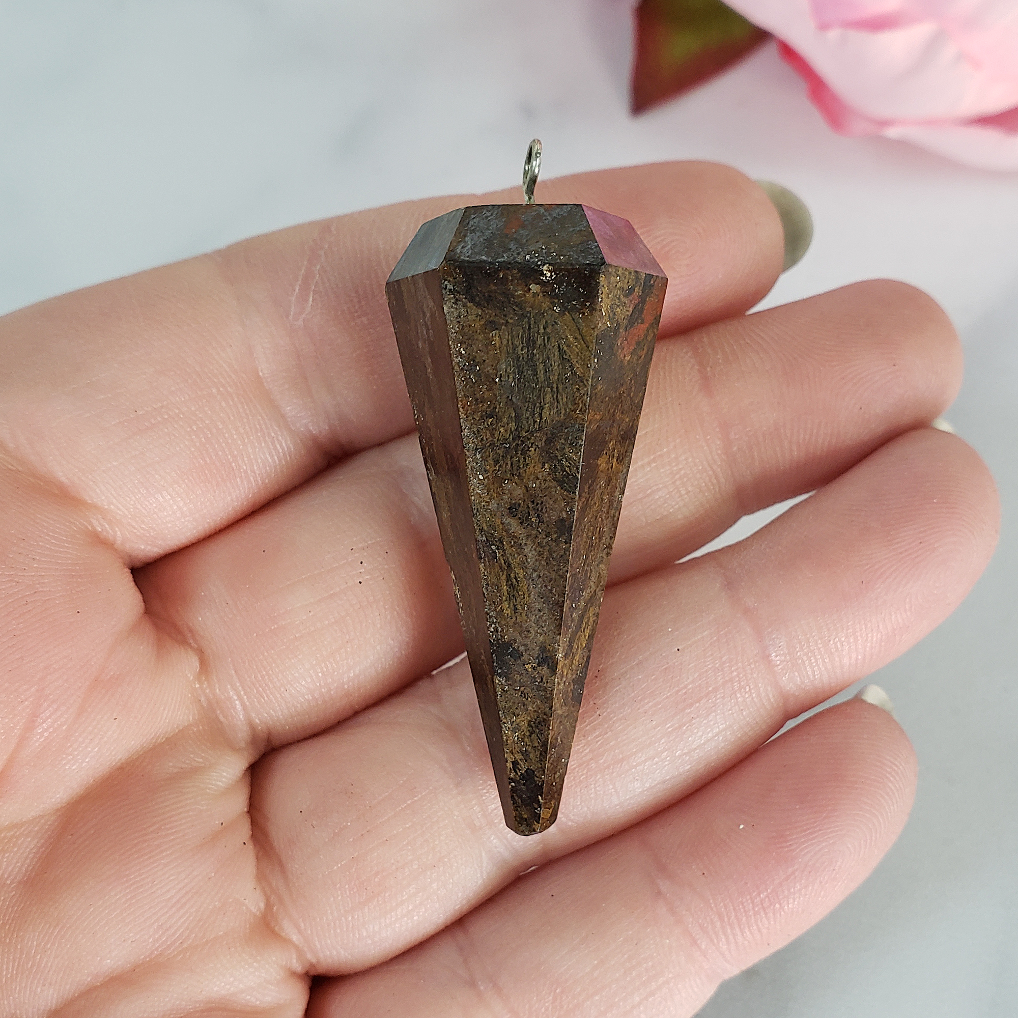 Chainless Bronzite Crystal Pendulum Point Natural Gemstone - 1