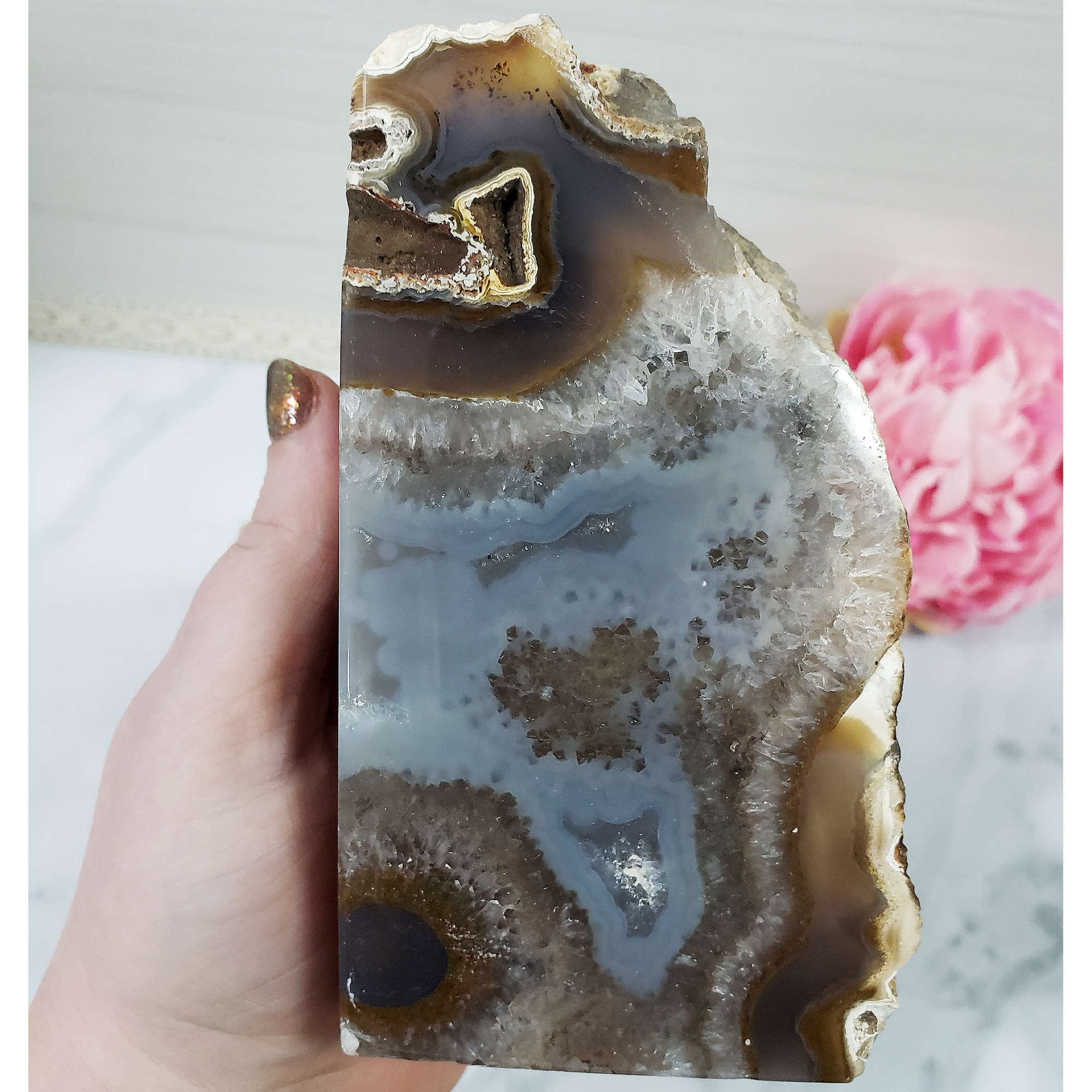 Unique Pair of Natural Agate Gemstone Crystal Bookends for Home Decor - Butterfly - Other Side