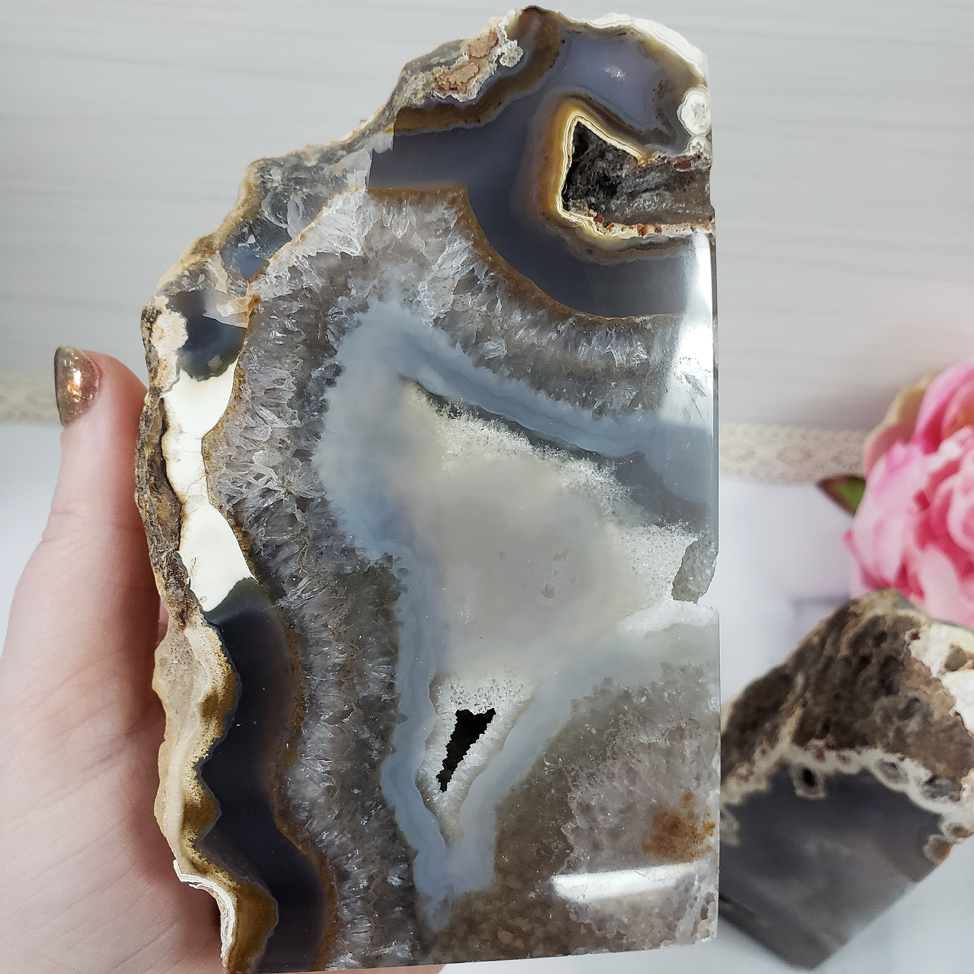 Unique Pair of Natural Agate Gemstone Crystal Bookends for Home Decor - Butterfly - Cavern Front View