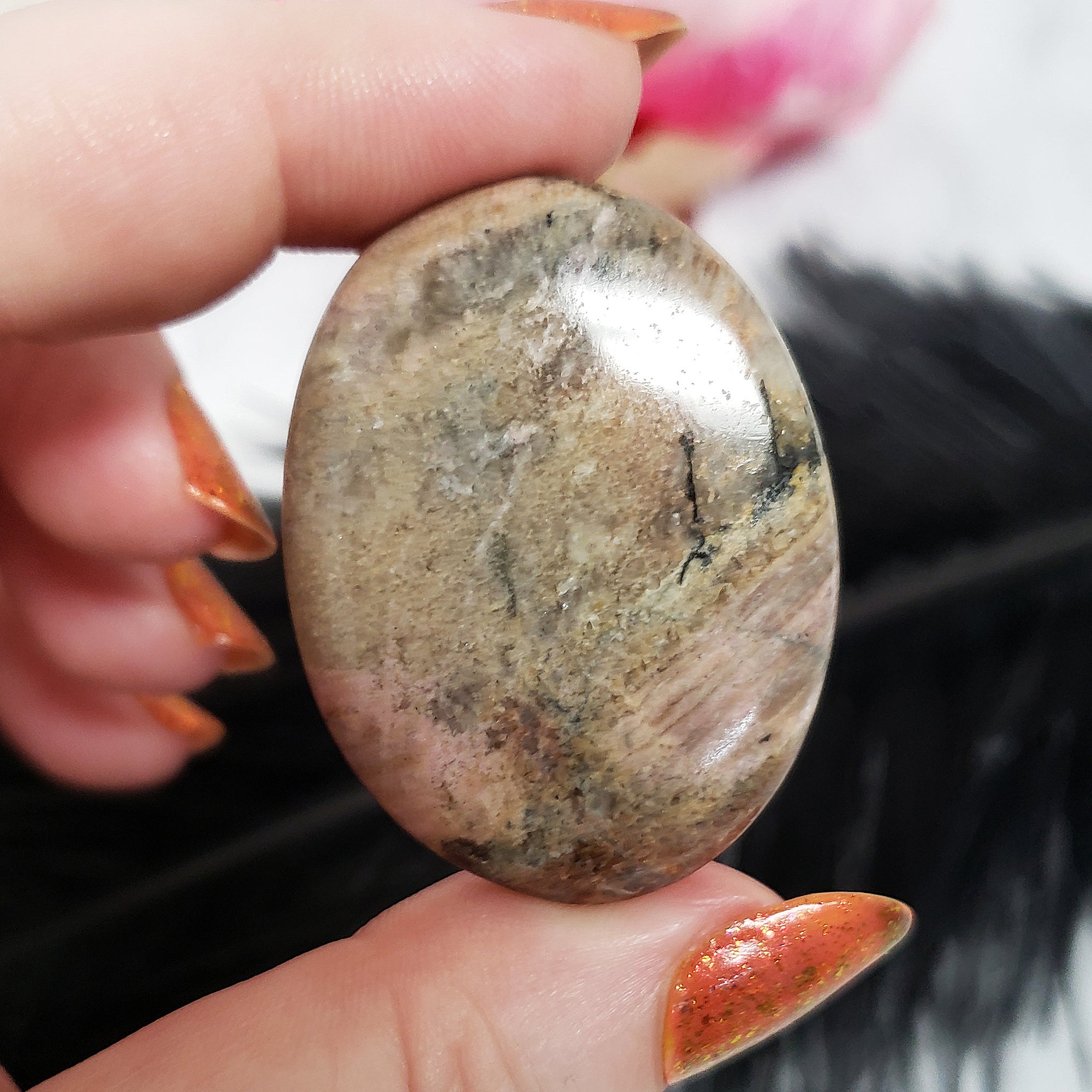 Unique 82 Carat Rhodonite Crystal Natural Stone Cabochon | Camellia - 3