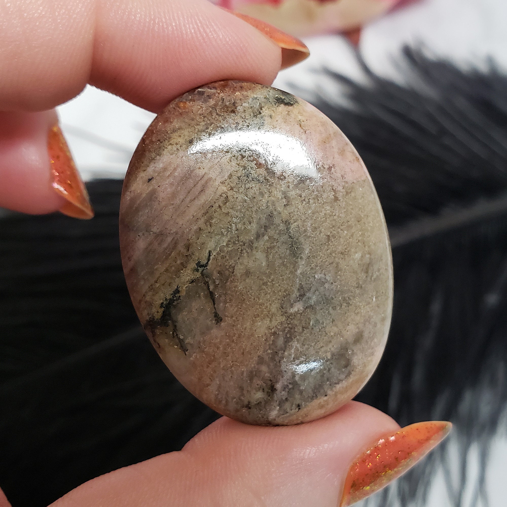 Unique 82 Carat Rhodonite Crystal Natural Stone Cabochon | Camellia