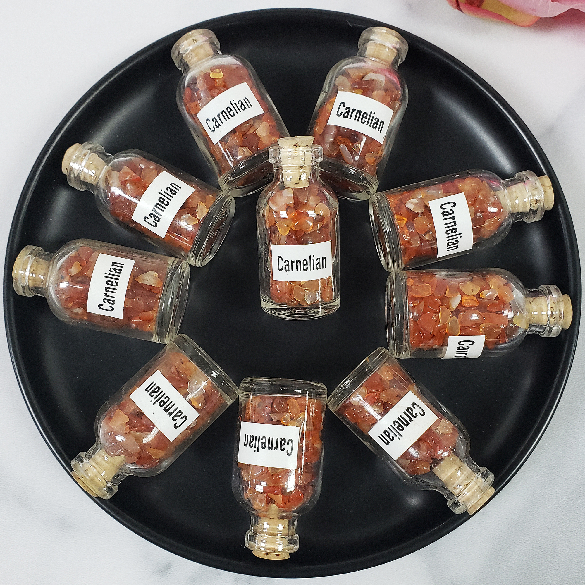 Carnelian Crystal Natural Gemstone Chips in Glass Bottle - 1