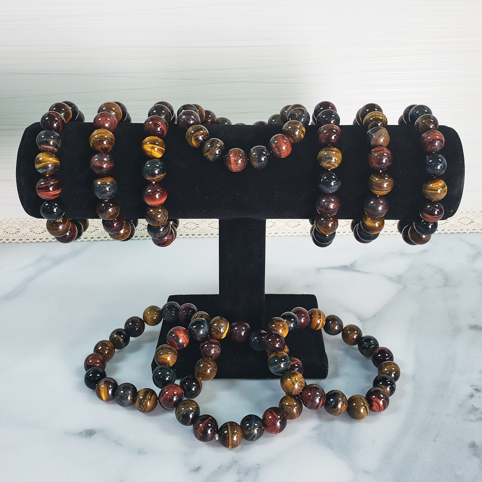 Multi Tigers Eye Crystal Natural Gemstone 10-12mm Bead Bracelet