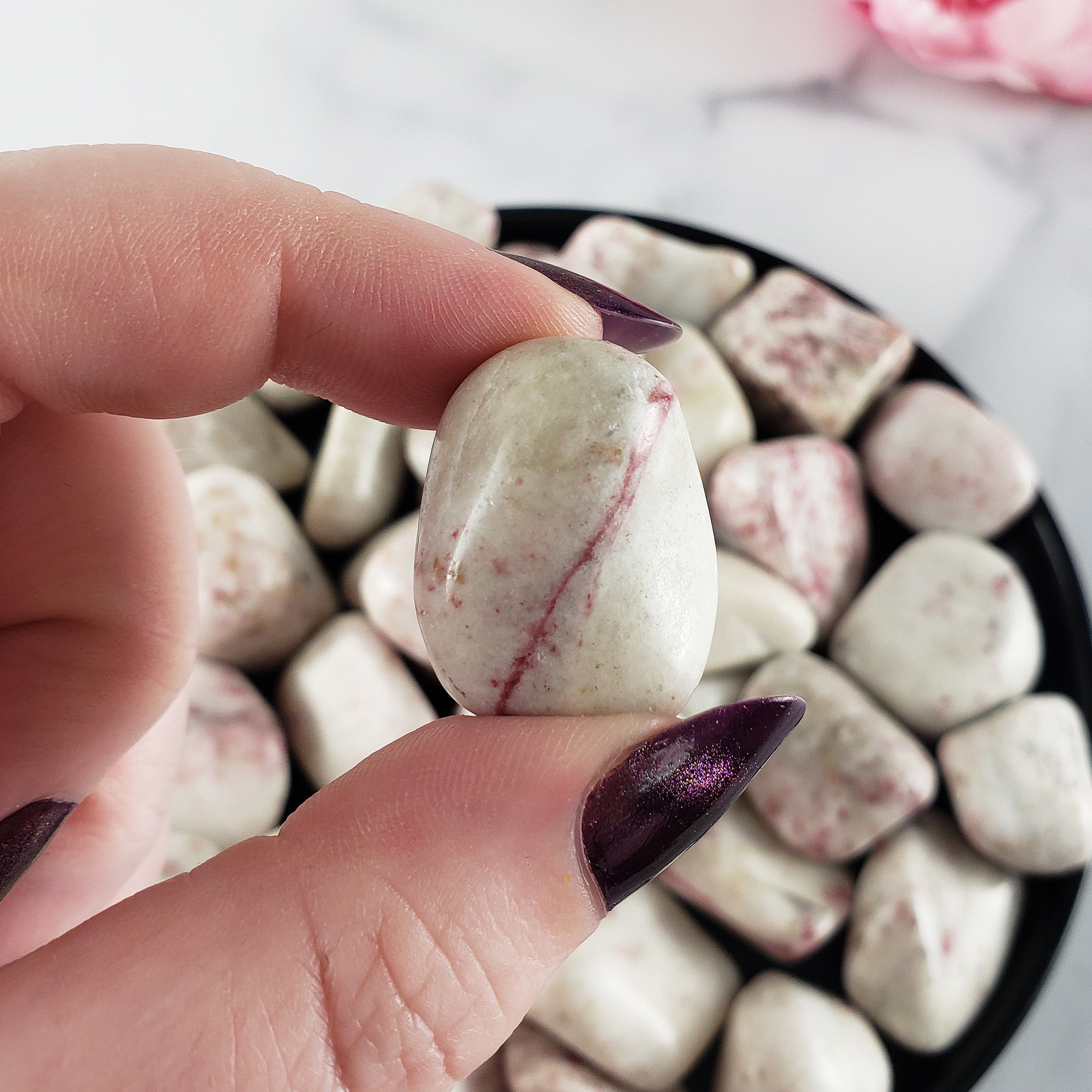 Cinnabarite Cinnabar in White Dolomite Natural Gemstone Tumbled Stone | One Stone - 3