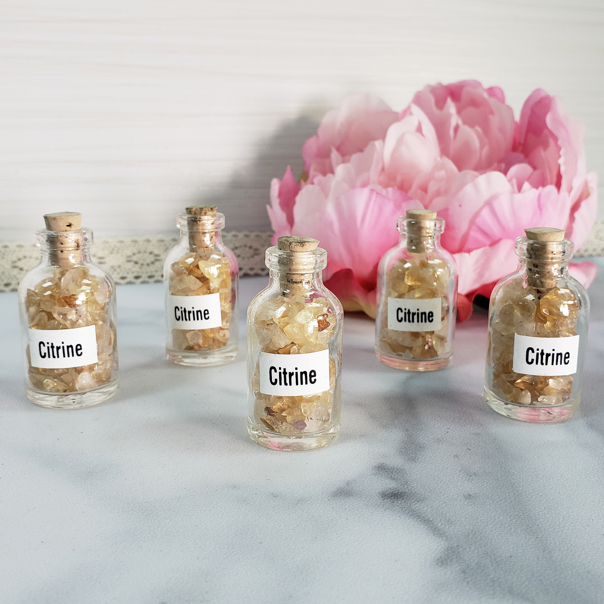 Citrine Crystal Natural Gemstone Chips in Glass Bottle