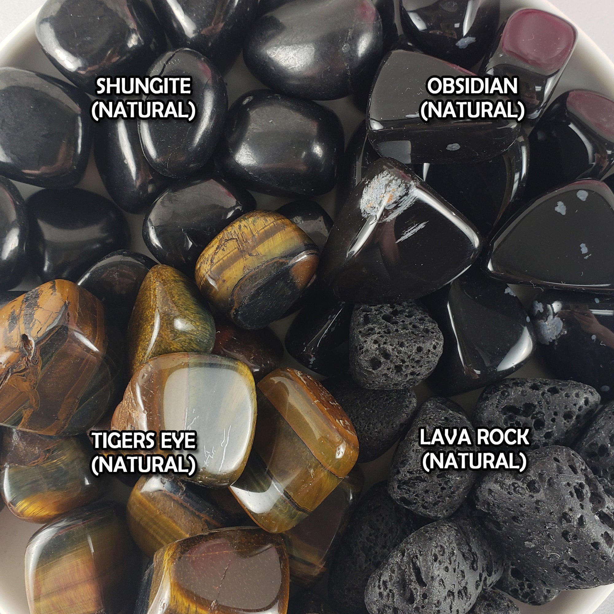 Tumbled Stones Natural Crystal Set for Cleansing & Spiritual Protection | Shungite, Obsidian, Tigers Eye, Lava Rock - Cleansing Negative Energy, Dissolve Spiritual Blockages