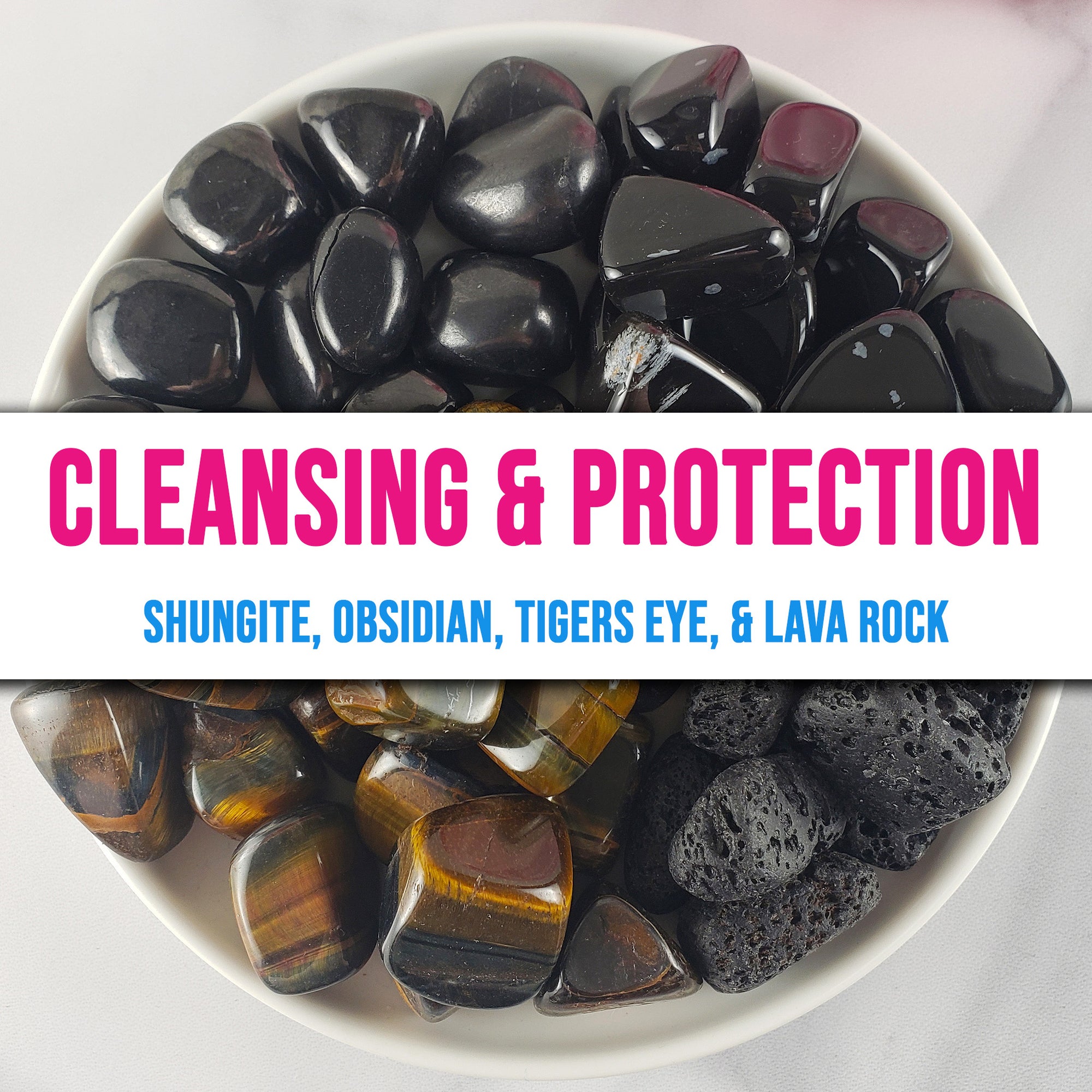 Tumbled Stones Natural Crystal Set for Cleansing & Spiritual Protection | Shungite, Obsidian, Tigers Eye, Lava Rock