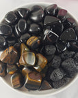 Tumbled Stones Natural Crystal Set for Cleansing & Spiritual Protection | Shungite, Obsidian, Tigers Eye, Lava Rock - Dissolve Spiritual Voids, Cleanse aura