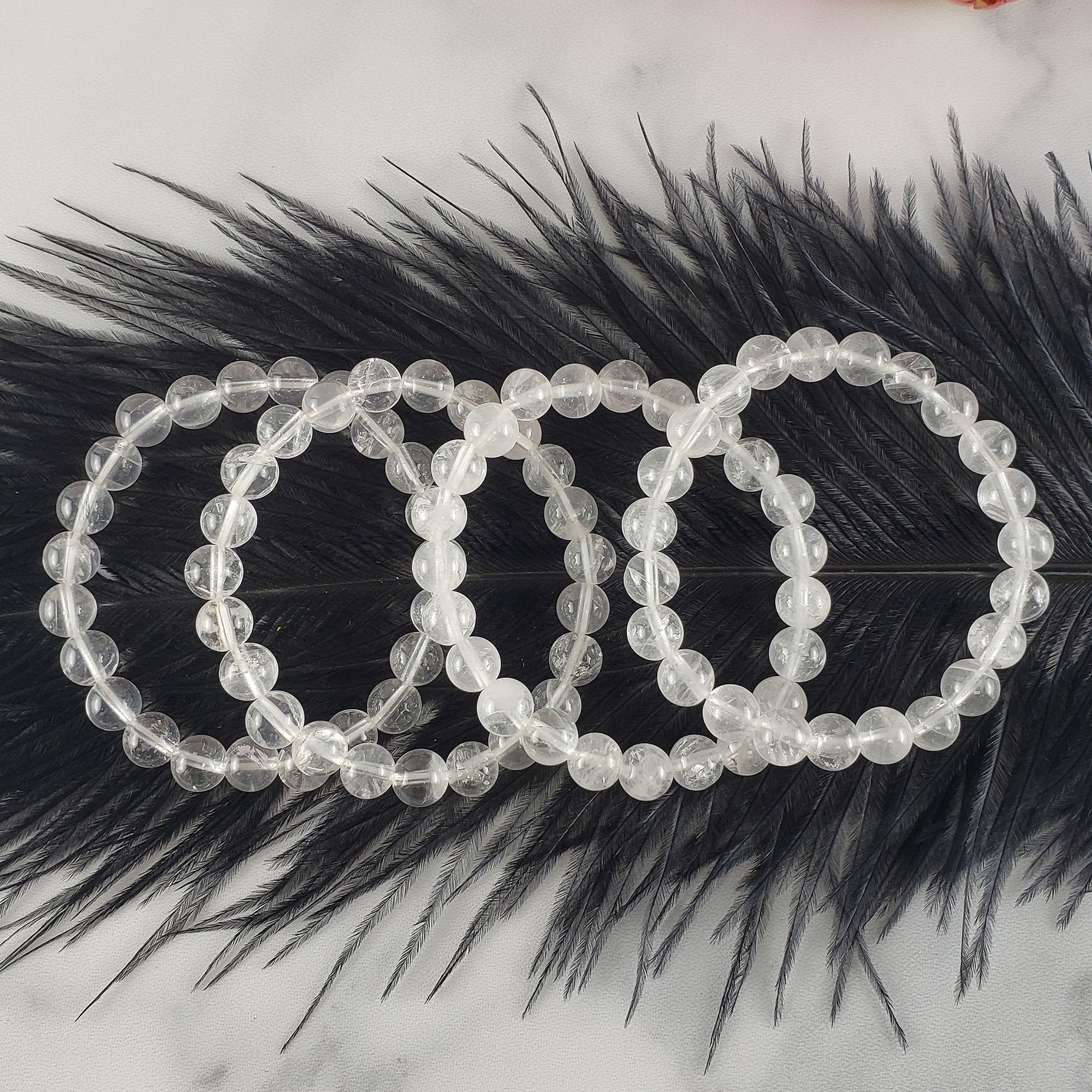 Quartz Crystal Natural Gemstone 7-8mm Bead Stretch Bracelet