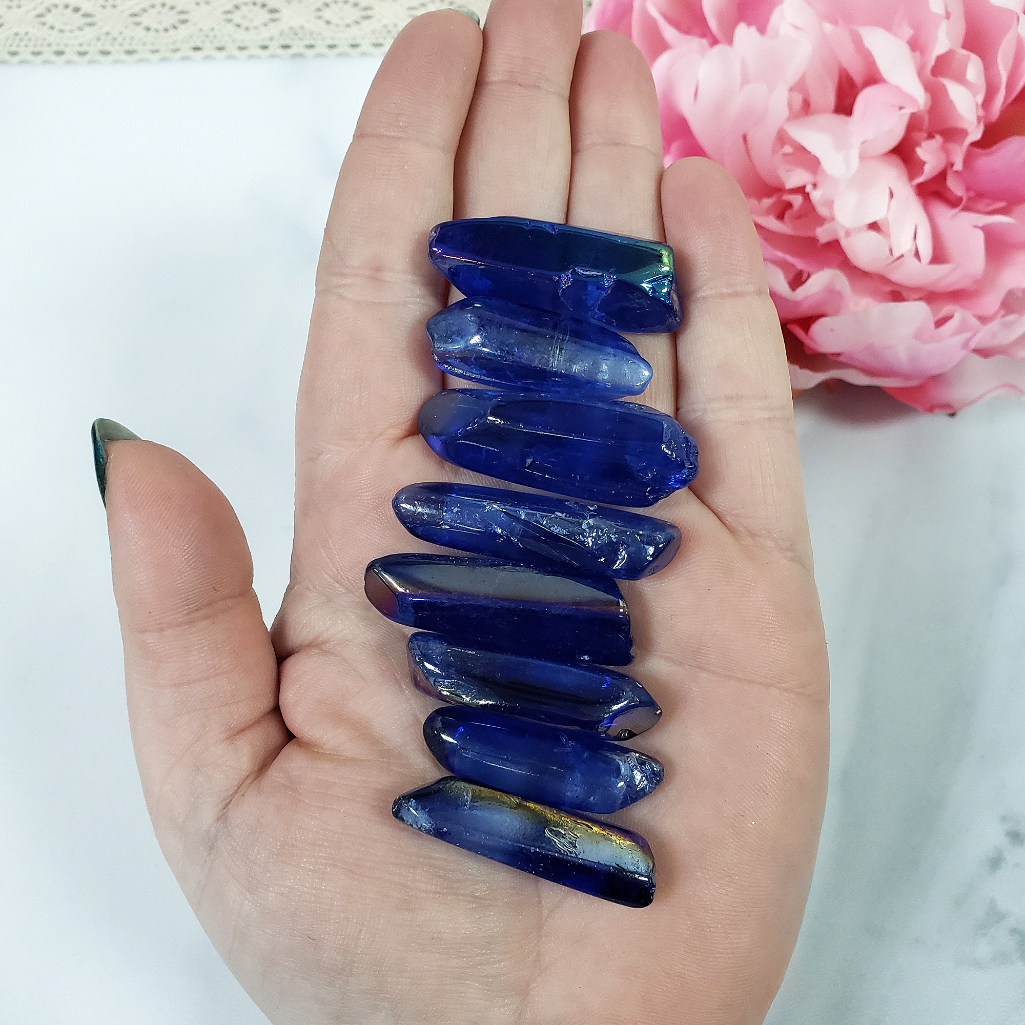 Cobalt Blue Aura Quartz Crystal Semi-Tumbled Gemstone Point | Undrilled