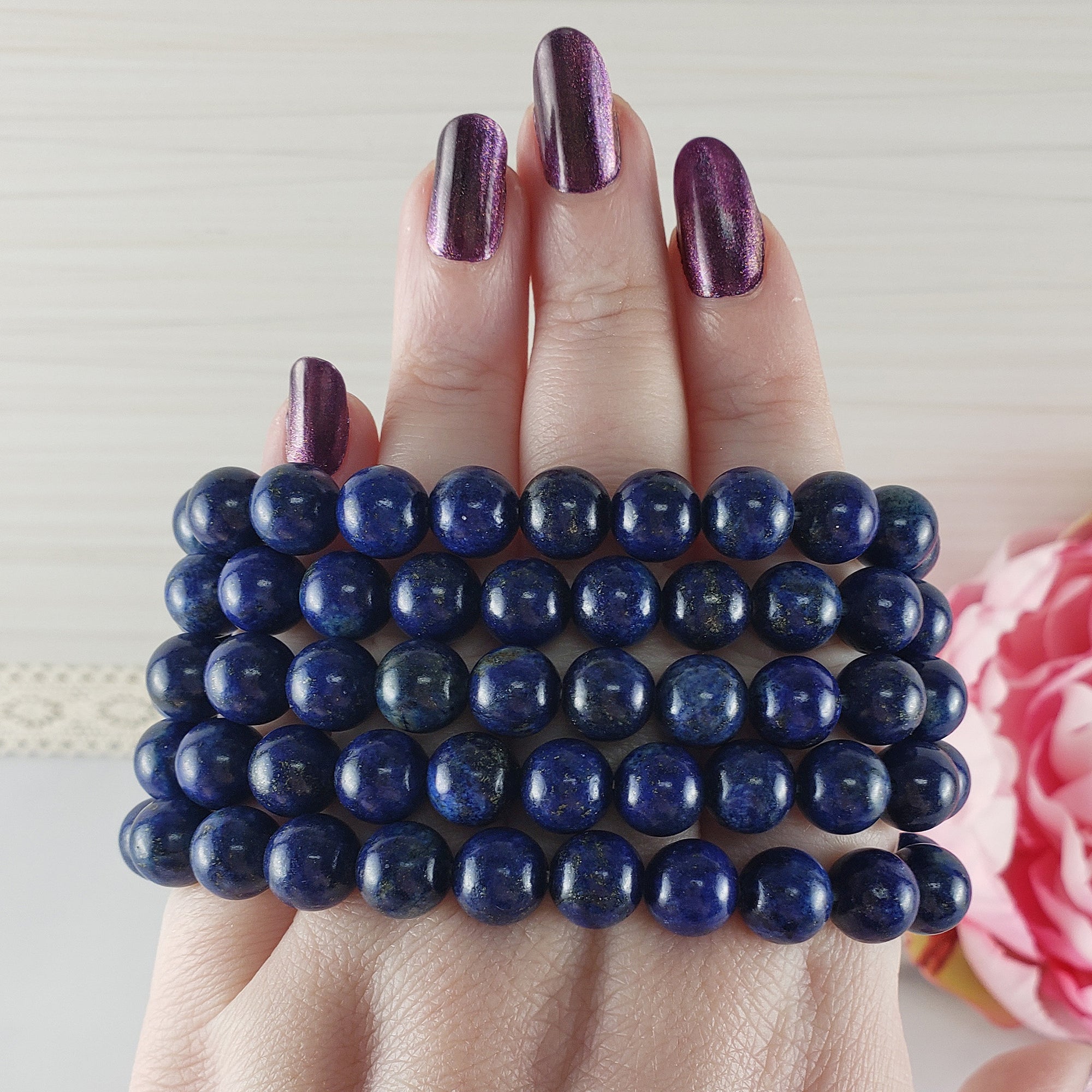 Lapis Lazuli Crystal Color Enhanced Gemstone 7-8mm Bead Bracelet