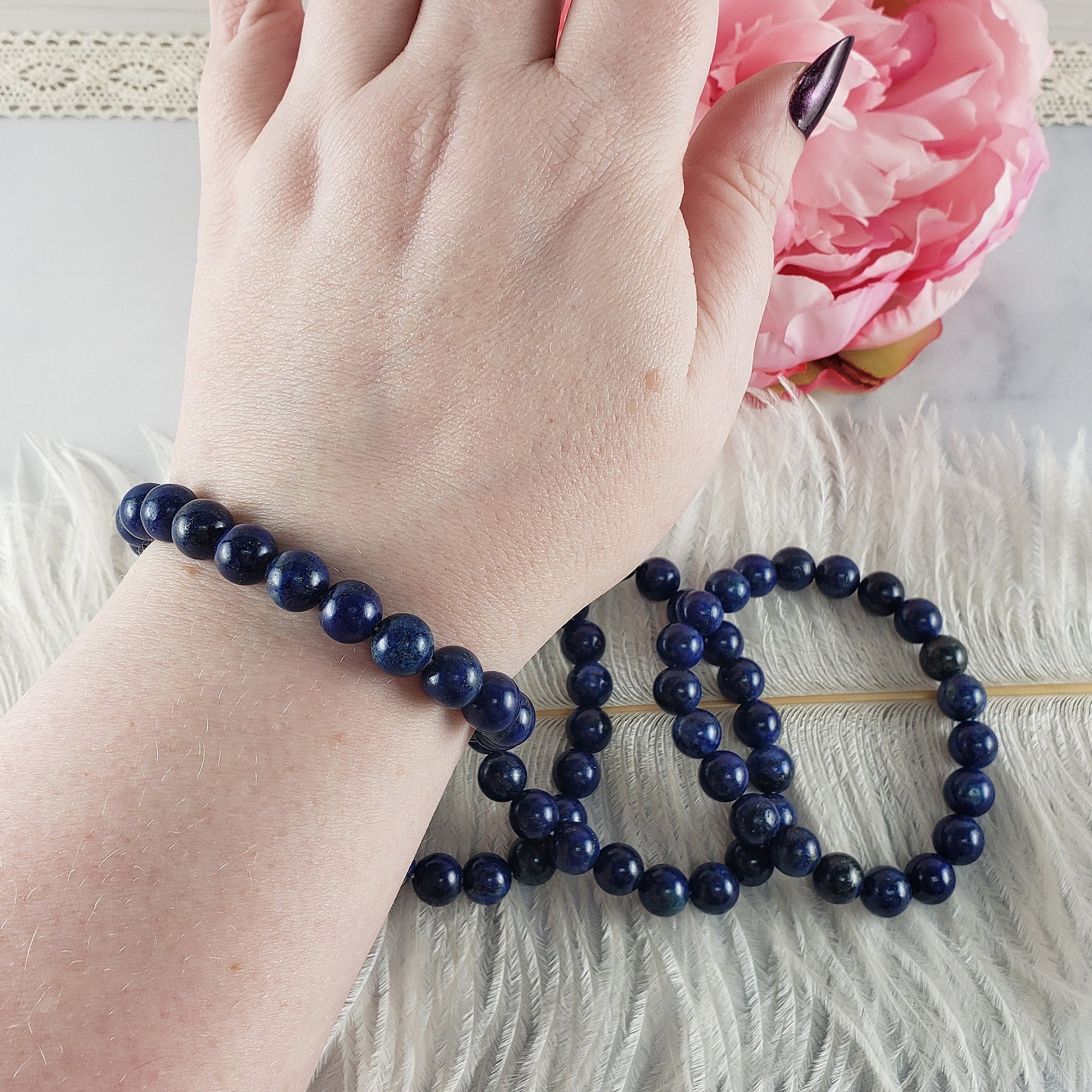 Lapis Lazuli Crystal Color Enhanced Gemstone 7-8mm Bead Bracelet