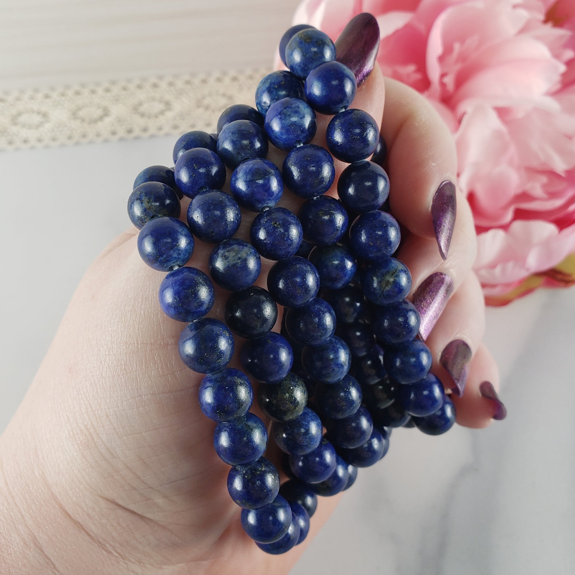 Lapis Lazuli Crystal Color Enhanced Gemstone 7-8mm Bead Bracelet