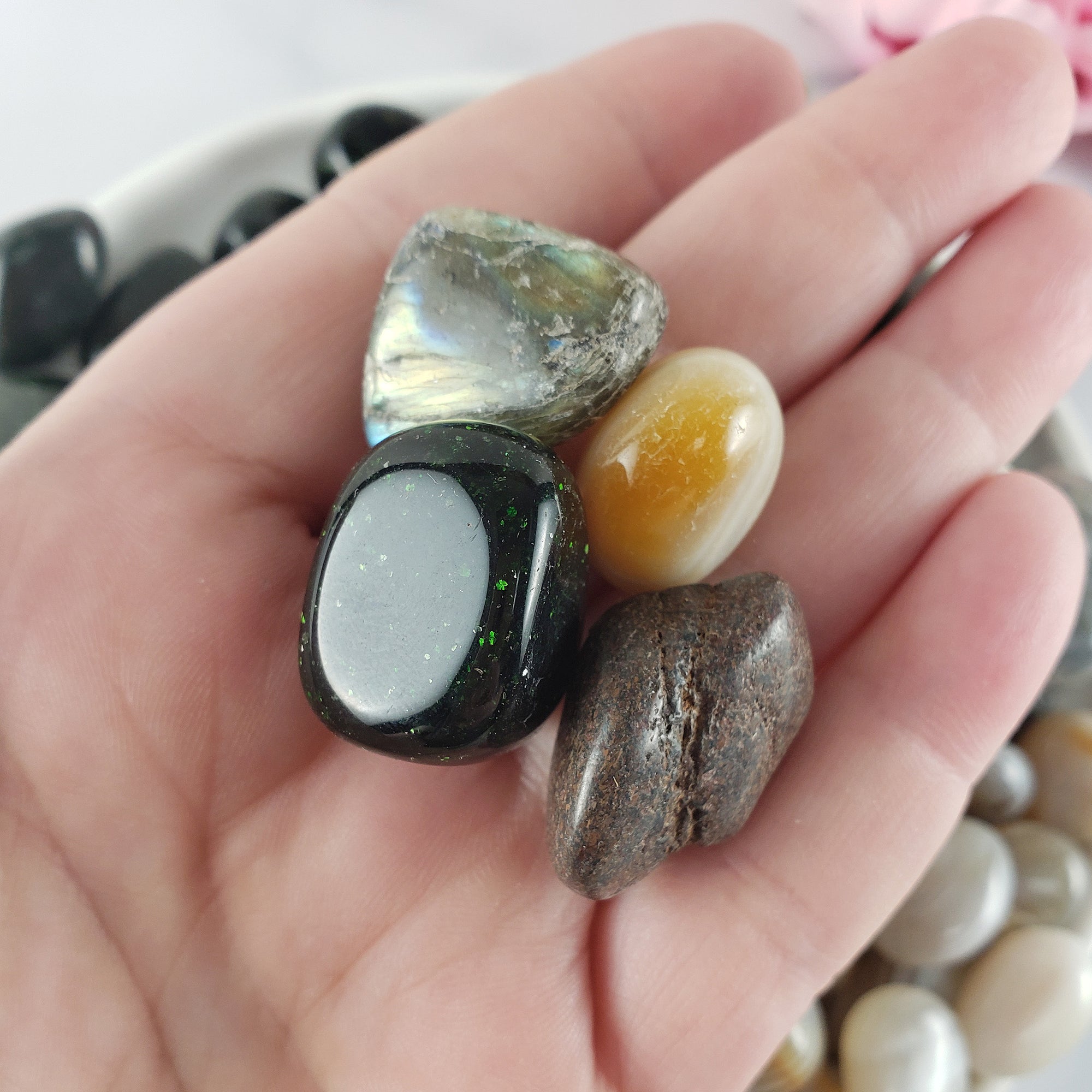 Crystal Set for Learning & Creativity | Labradorite, Agate, Green Goldstone, Sapphire | Spiritual Growth